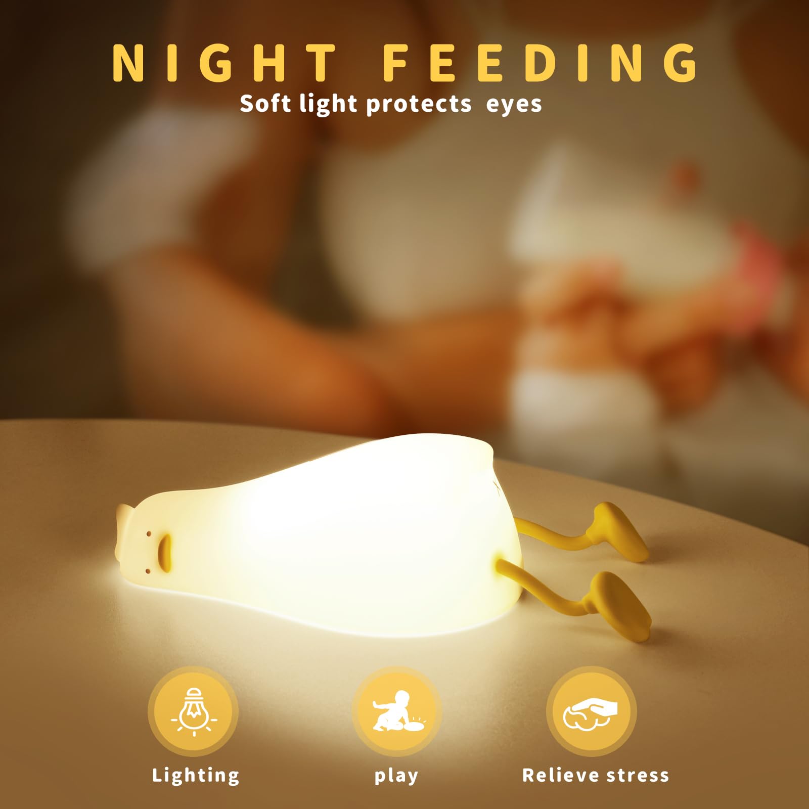 GEAMSAM Rechargeable LED Squishy Duck Night Light - Cute Silicone Dimmable Nursery Lamp, Touch Control Bedside Light for Baby Room, Breastfeeding & Kids Bedroom Decor | Perfect for Night Feeding, Relaxation & Soothing Baby to Sleep