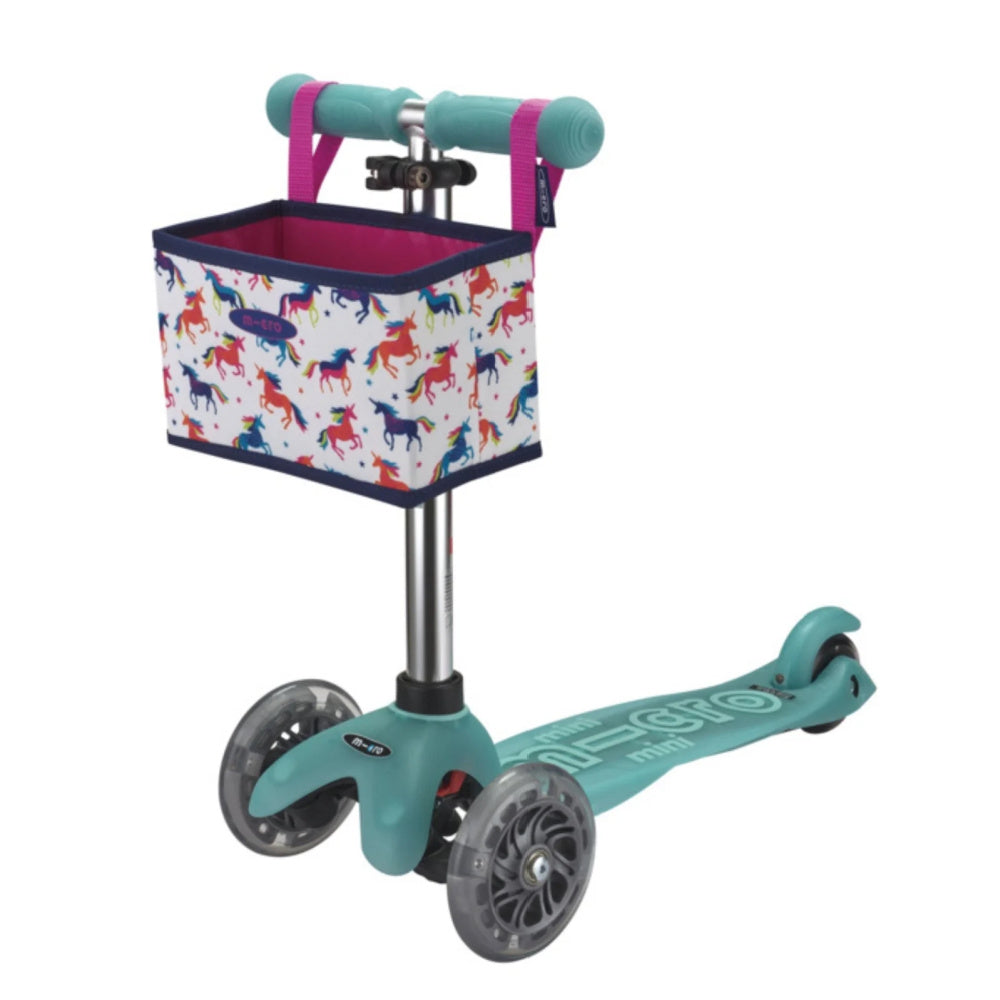 Foldable Micro Scooter with Patterned Handlebar and Basket - Perfect for Kids' Commute, School, and Park Rides