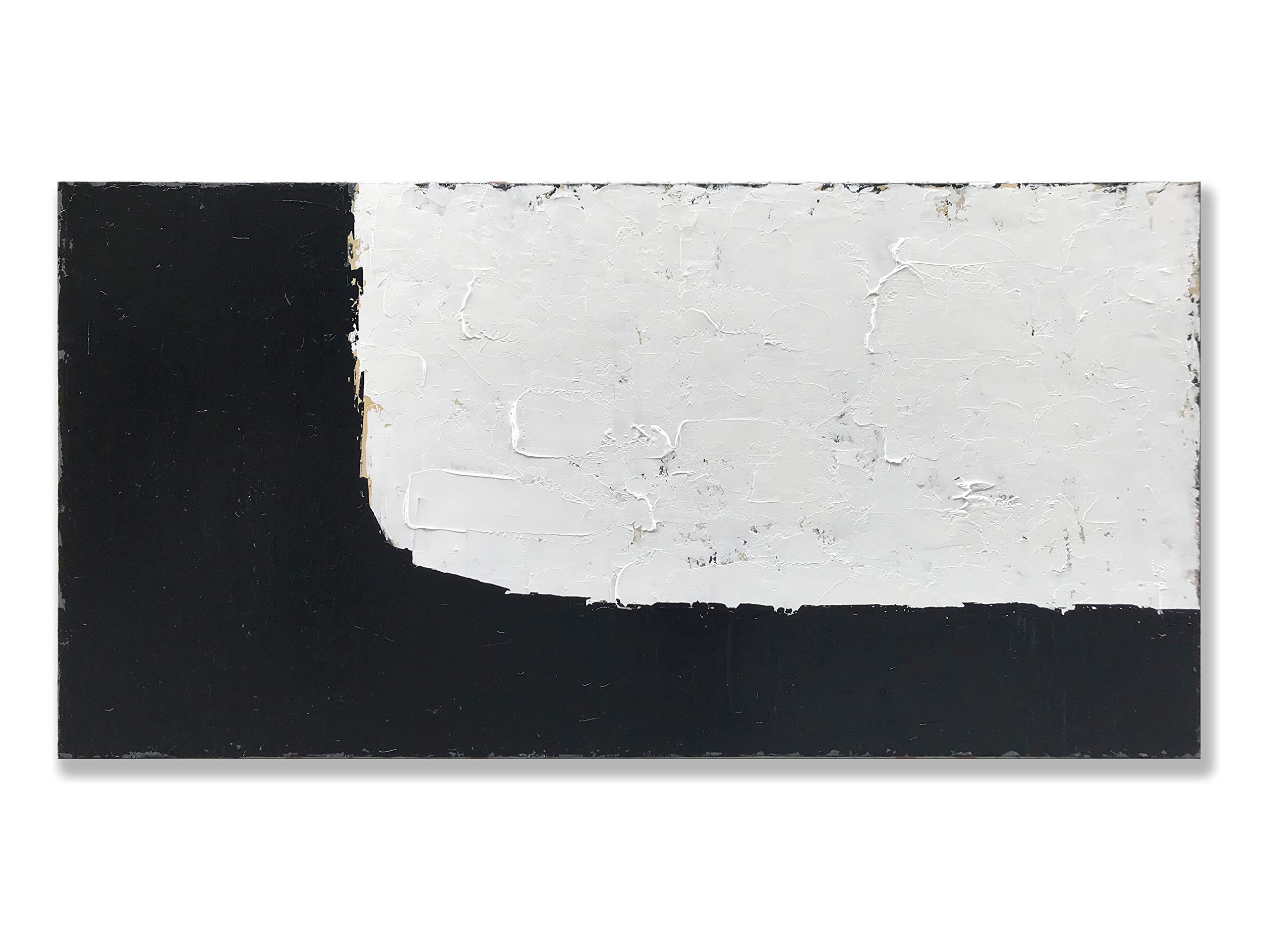 Zoinart Hand Painted Black and White Abstract Canvas Painting - 24x48 Inch Modern Minimalist Contemporary Wall Art - Perfect for Living Room, Bedroom & Office Decor