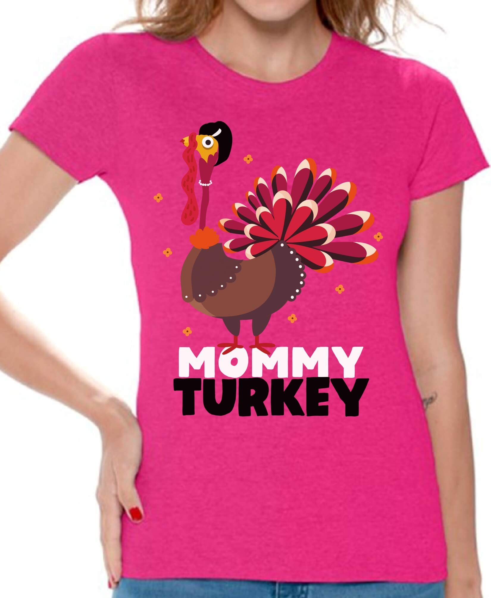 Funny Thanksgiving T-Shirt for Women - Cute Mommy Turkey Graphic Tee - Perfect for Family Gatherings, Turkey Day Parties & Holiday Photos