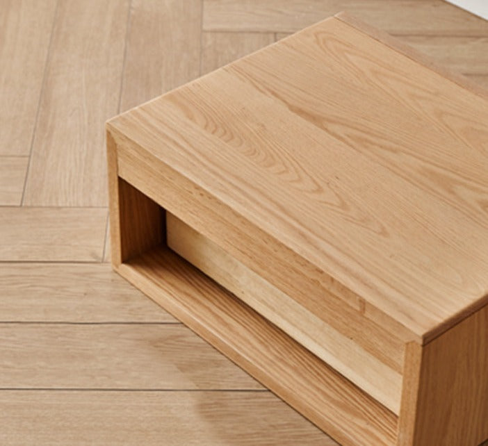 Solid Oak & Poplar Wood Floating Nightstand - Modern Bedside Table with Storage Shelf for Bedroom, Living Room, or Nursery