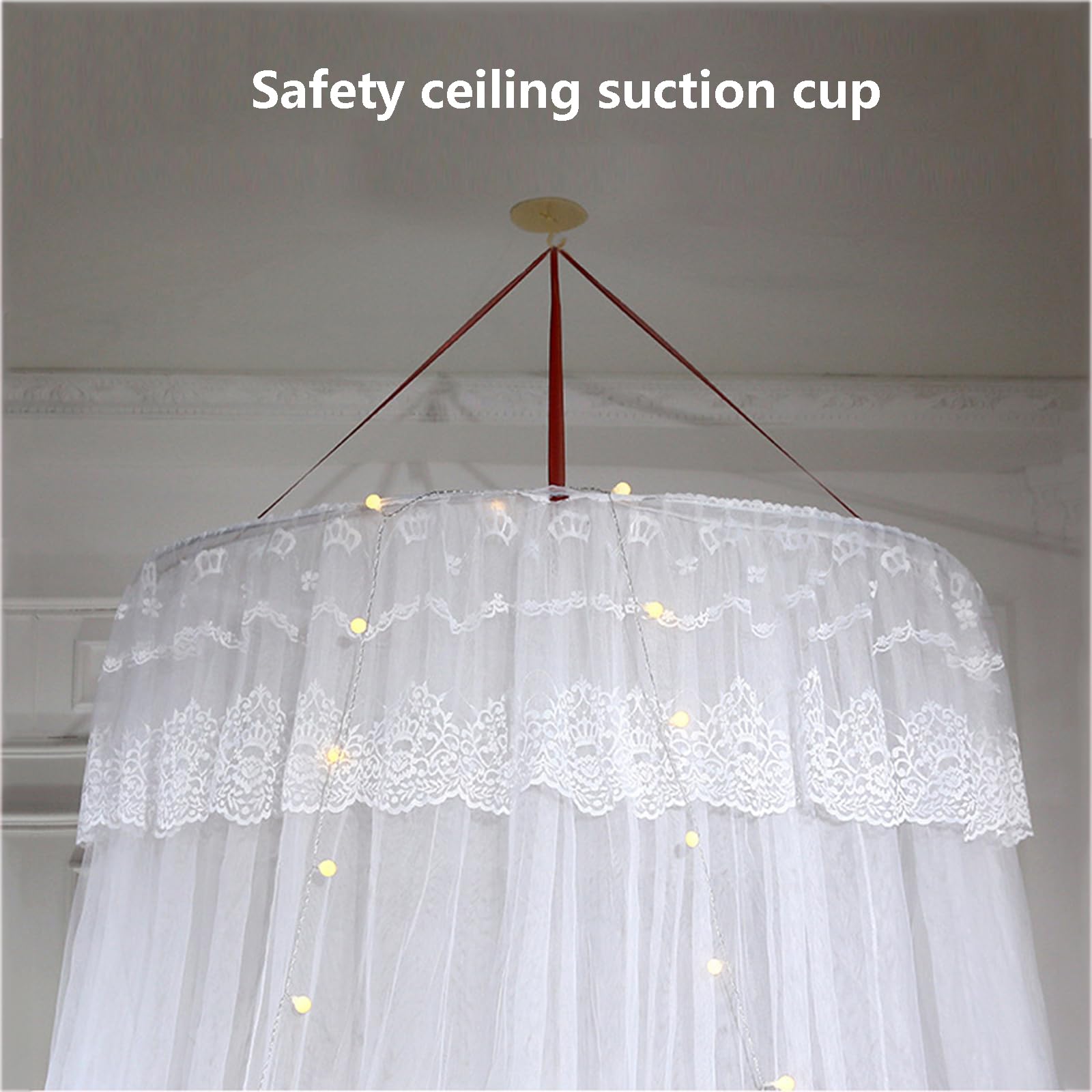 Walkervo Mosquito Net Bed Canopy with LED Lights - Dome Princess Bed Tent with Round Lace Design, Hanging Mosquito Net for Double/Single Beds (Purple) - Perfect for Kids' Rooms, Camping & Outdoor Adventures