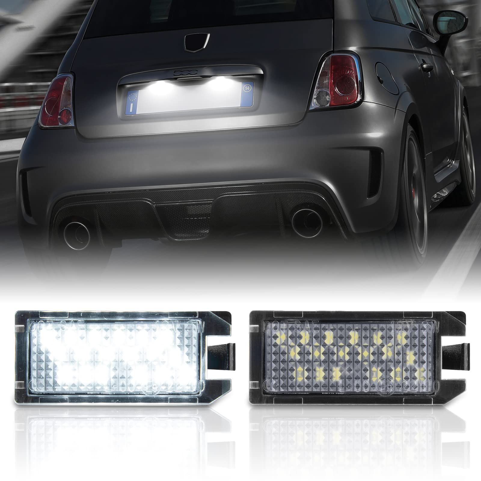 POPMOTORZ LED License Plate Lights - Super Bright 6000K White 18 SMD LED Rear Tag Lights for Fiat 500, Dodge Viper, Jeep Grand Cherokee/Compass/Patriot, Maserati Levante - Perfect for Night Driving & Enhanced Vehicle Visibility