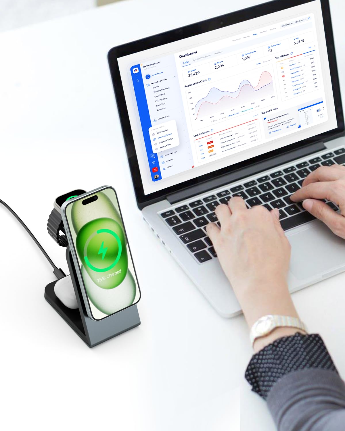 3-in-1 Magnetic Wireless Charging Station for iPhone 16/15/14/13/12, Apple Watch & AirPods - 15W Fast MagSafe Charger Stand | Perfect for Travel, Office & Nightstand Use