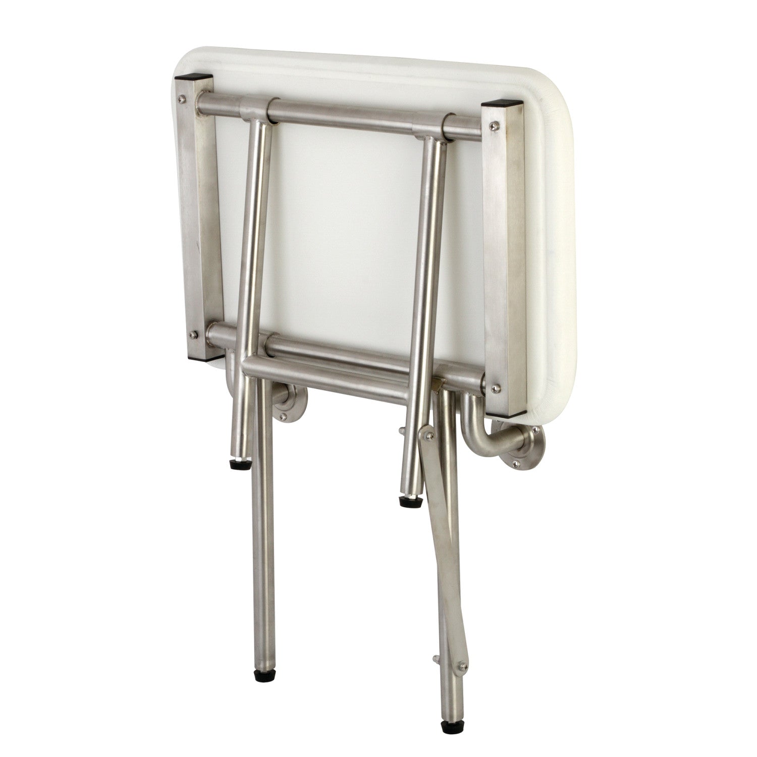 ADA Compliant 22x16 Inch Fold Down Shower Seat with Legs Support - Brushed Stainless Steel Wall Mount Bench for Elderly & Disabled - Perfect for Bathroom Safety & Accessibility