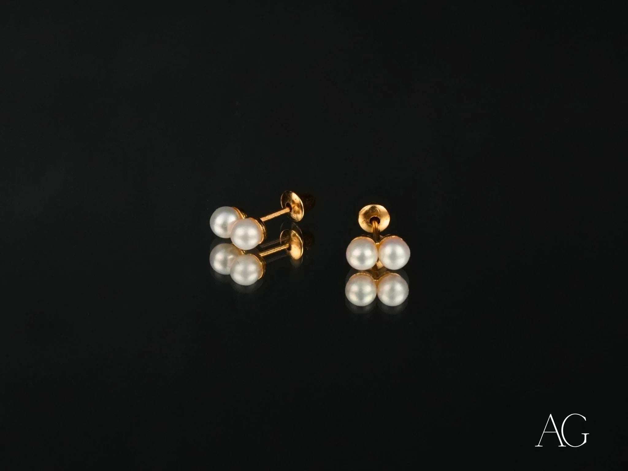 18K Gold Double Pearl Stud Earrings for Women - Elegant Pearl Jewelry Gift for Wedding, Anniversary & Special Occasions