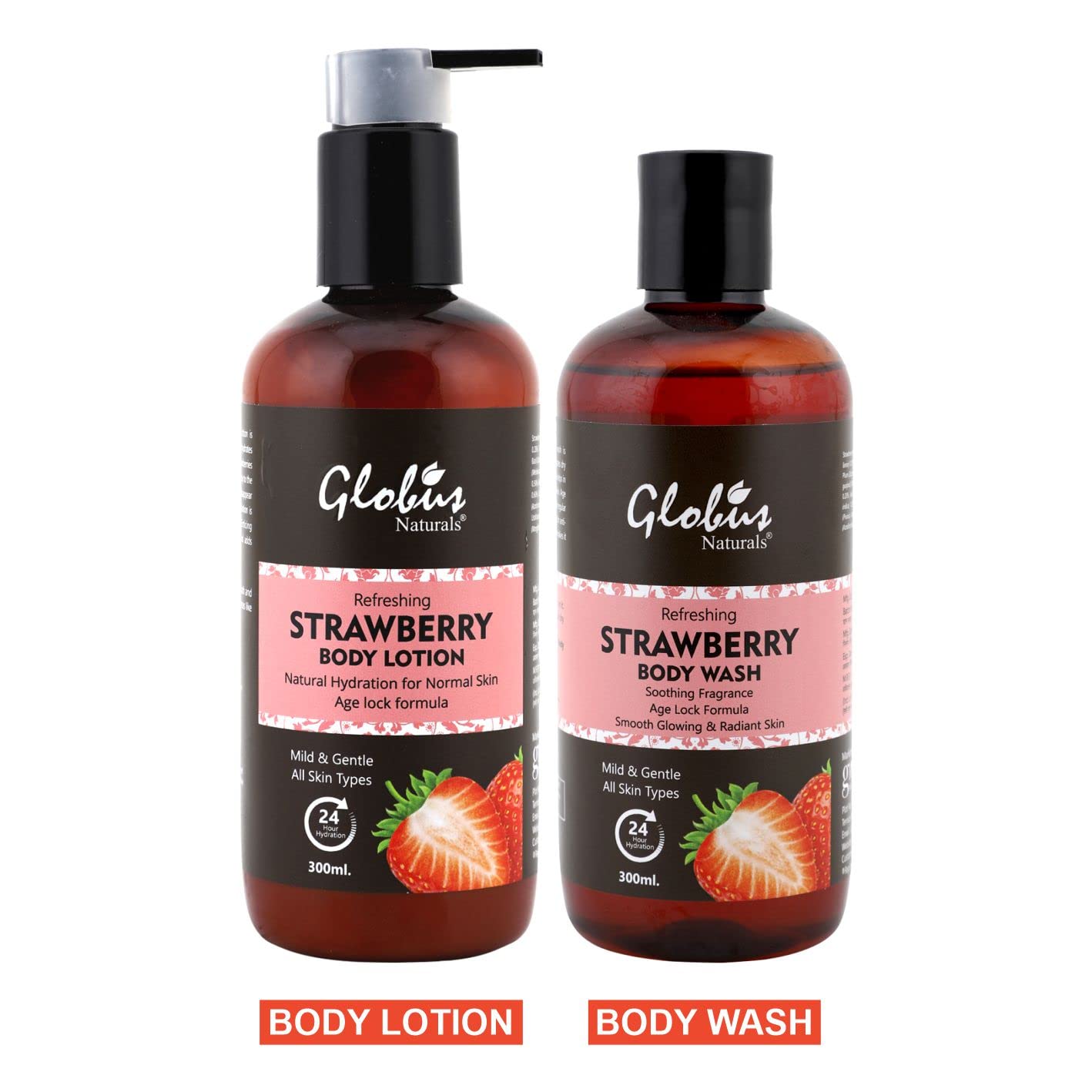 Globus Naturals Refreshing Strawberry Body Wash 300ml - Hydrating & Moisturizing Shower Gel for Soft Skin - Perfect for Daily Use & Spa Days