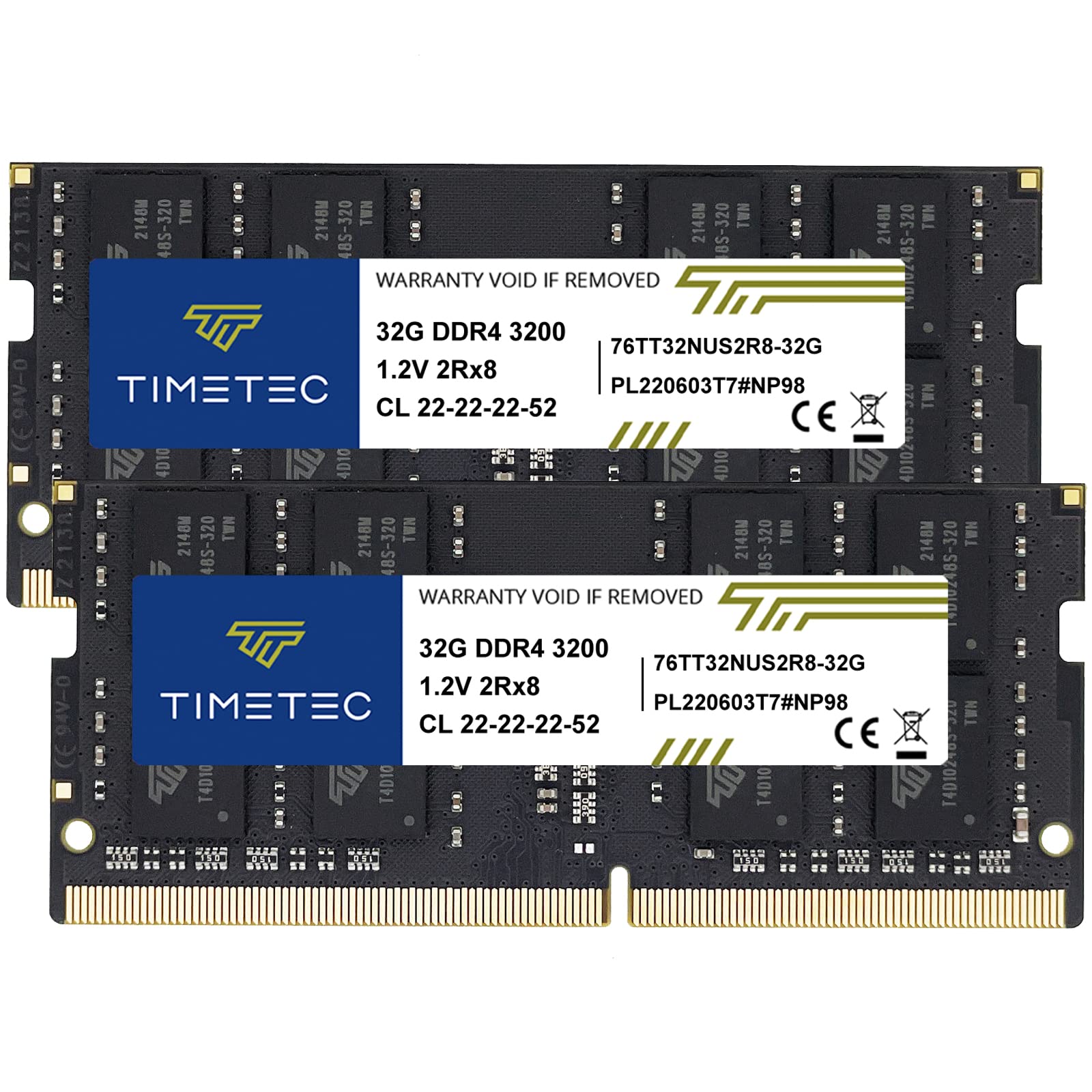 Timetec 64GB (2x32GB) DDR4 3200MHz SODIMM RAM Kit - PC4-25600, CL22, 1.2V, Non-ECC, Unbuffered, 2Rx8 Dual Rank - Compatible with Intel & AMD Gaming Laptops & Notebooks - Perfect for Gaming, Video Editing & Multitasking Performance Upgrade