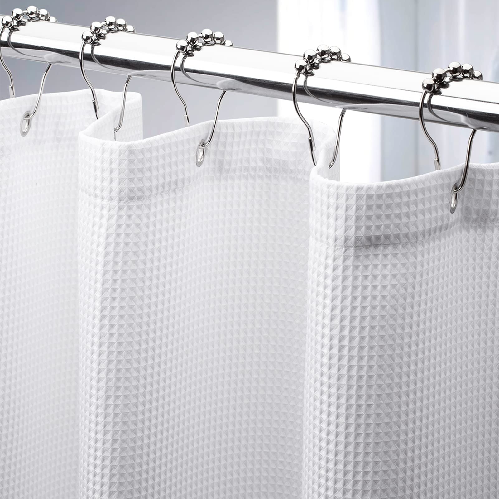 AmazerBath 36x72 Inch White Waffle Weave Shower Curtain - Premium Fabric Bathroom Stall Curtain for Hotels & Homes | Perfect for Standard Showers, Bathtubs & Spa-Like Bathrooms