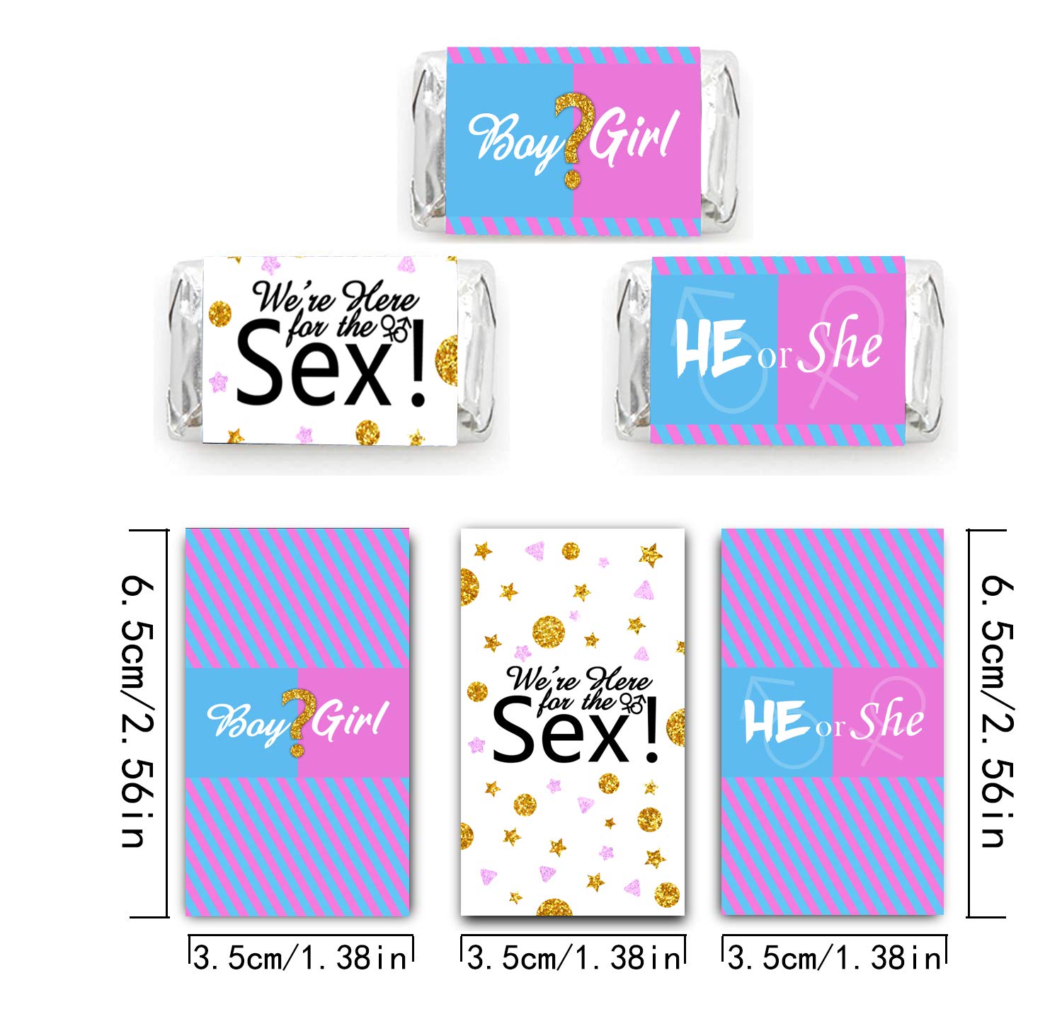 Gender Reveal Party Mini Candy Bar Wrappers - Baby Shower Favors (45pcs) - Blue & Pink Stickers for He or She Celebration - Perfect for Gender Announcement, Baby Showers & Birthday Parties