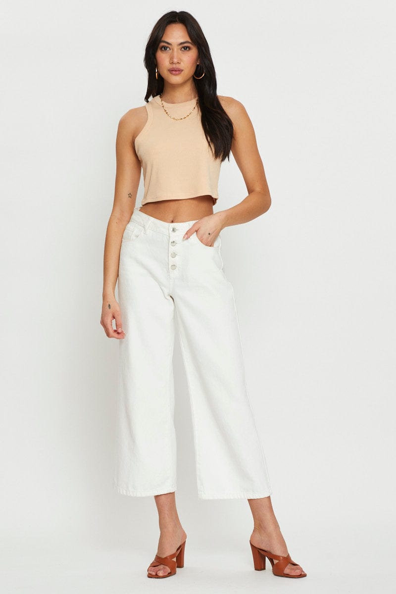 Beige Sleeveless Crop Top for Women - Summer Fashion Casual T-Shirt for Outfits, Beach, Party & Daily Wear
