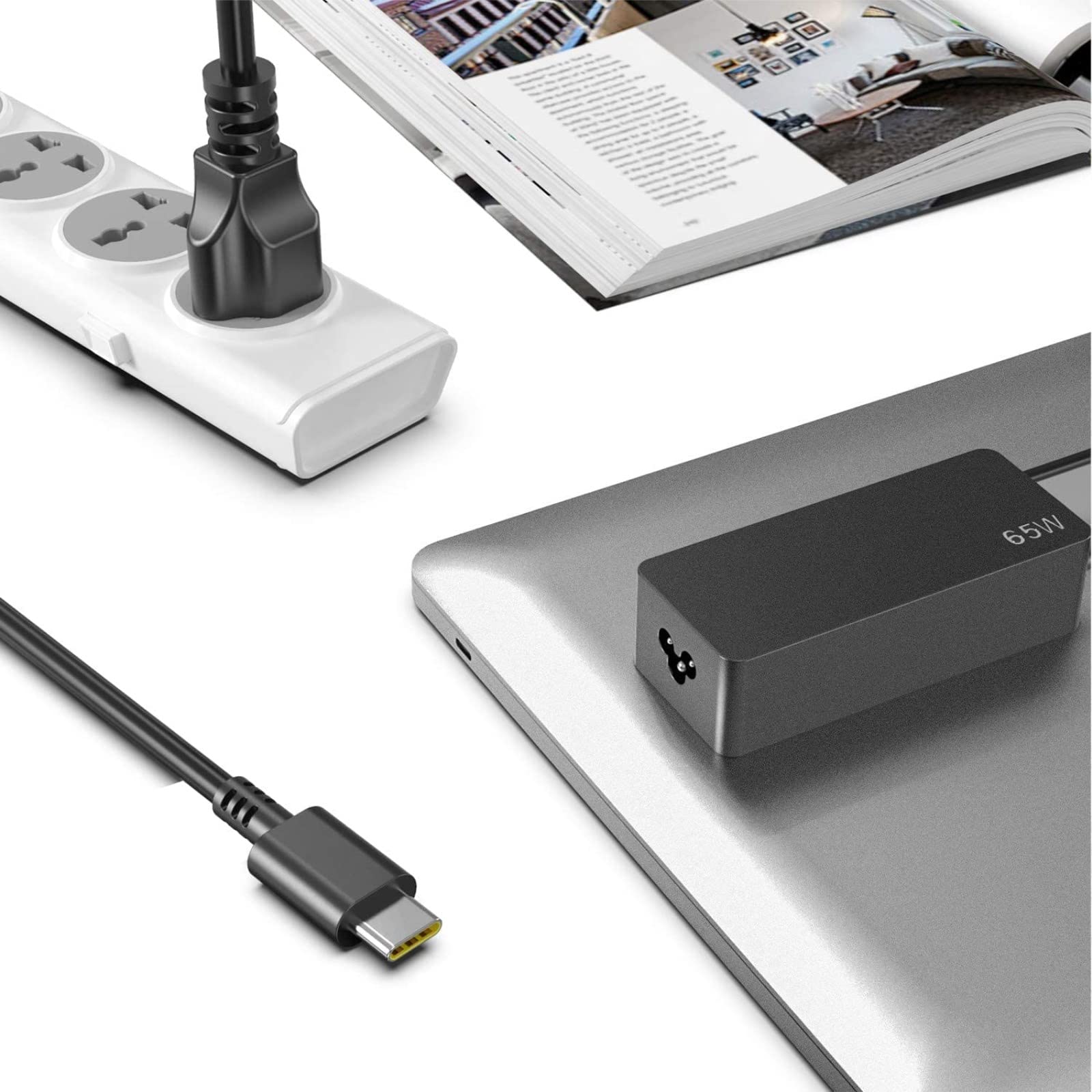 65W USB-C Laptop Charger for Lenovo Yoga Chromebook, ThinkPad T480, X1 Carbon - Fast Charging Power Adapter with CA Power Cord | Perfect for Home, Office & Travel Use