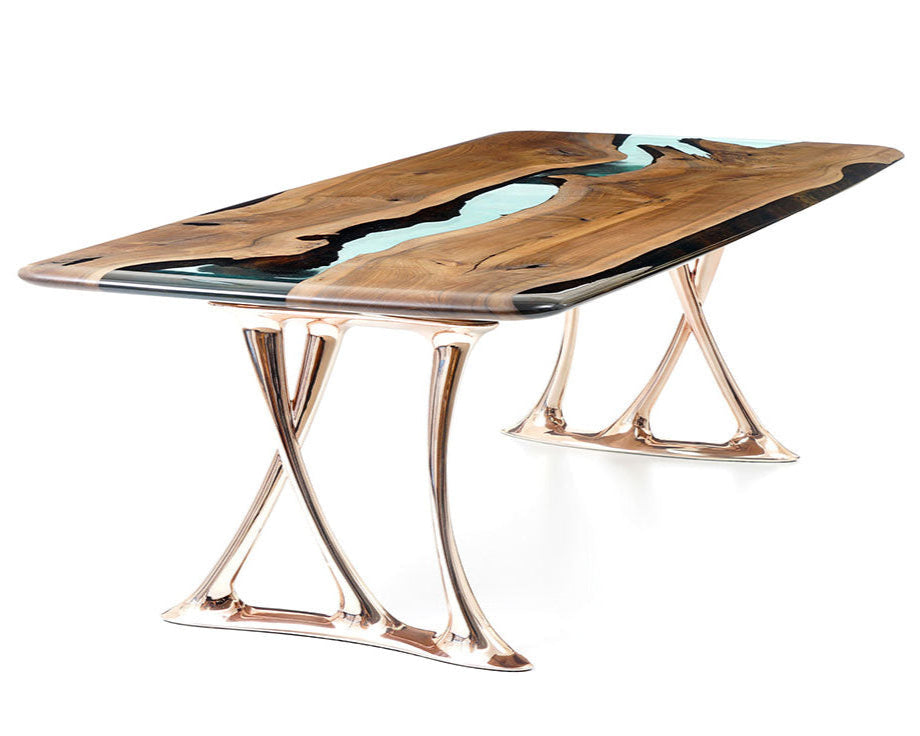 Custom Epoxy Resin Dining Table - Handmade Osso Wood & Resin Live Edge Table for Modern Dining Room, Kitchen, Restaurant & Office Decor