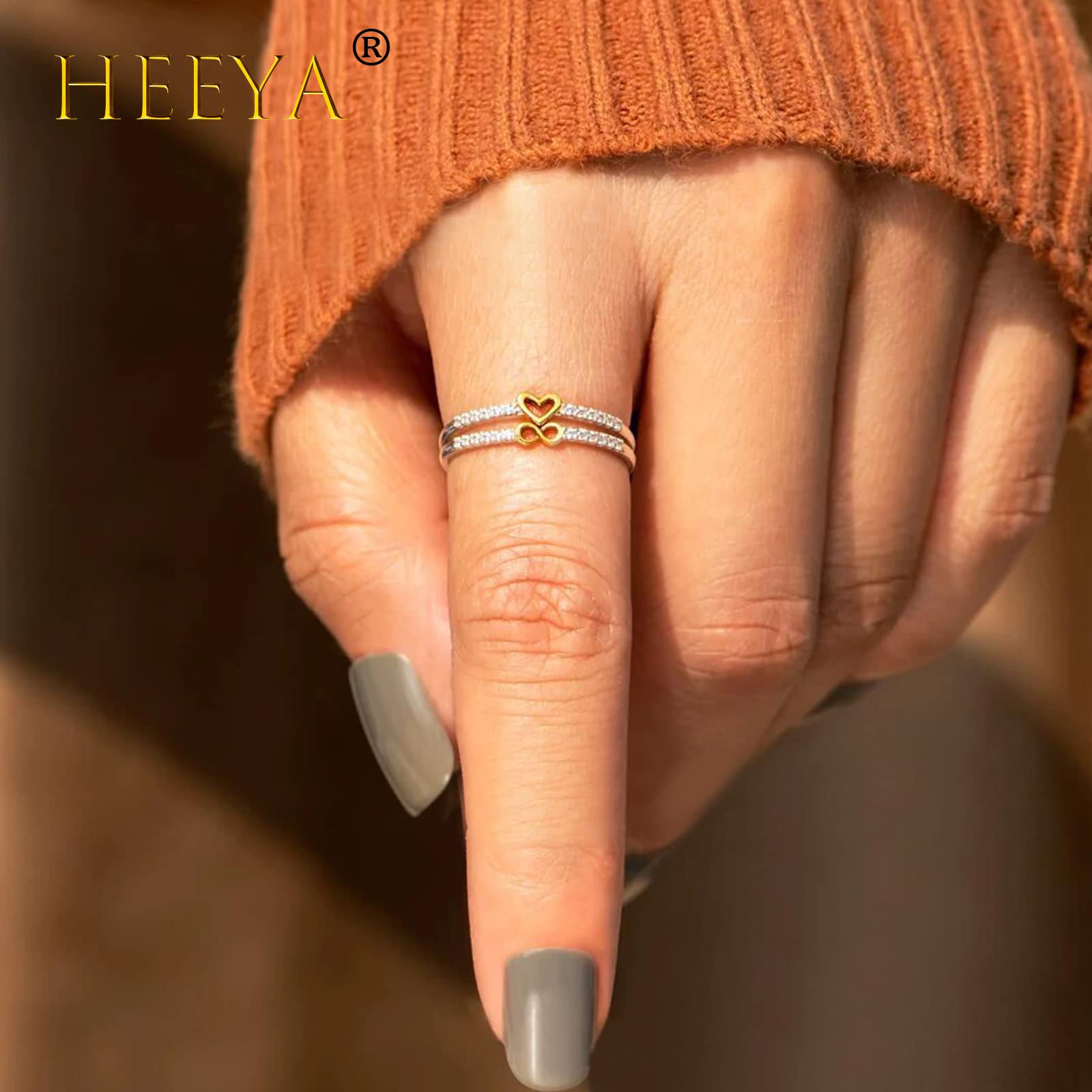 925 Sterling Silver Adjustable Thumb Rings for Women - Heart, Hug & Feather Design with Cubic Zirconia | Gold/Silver Stackable Rings | Trendy Jewelry Gift for Teen Girls, Couples & Birthday Presents | Perfect for Everyday Wear, Date Nights & Special Occasions