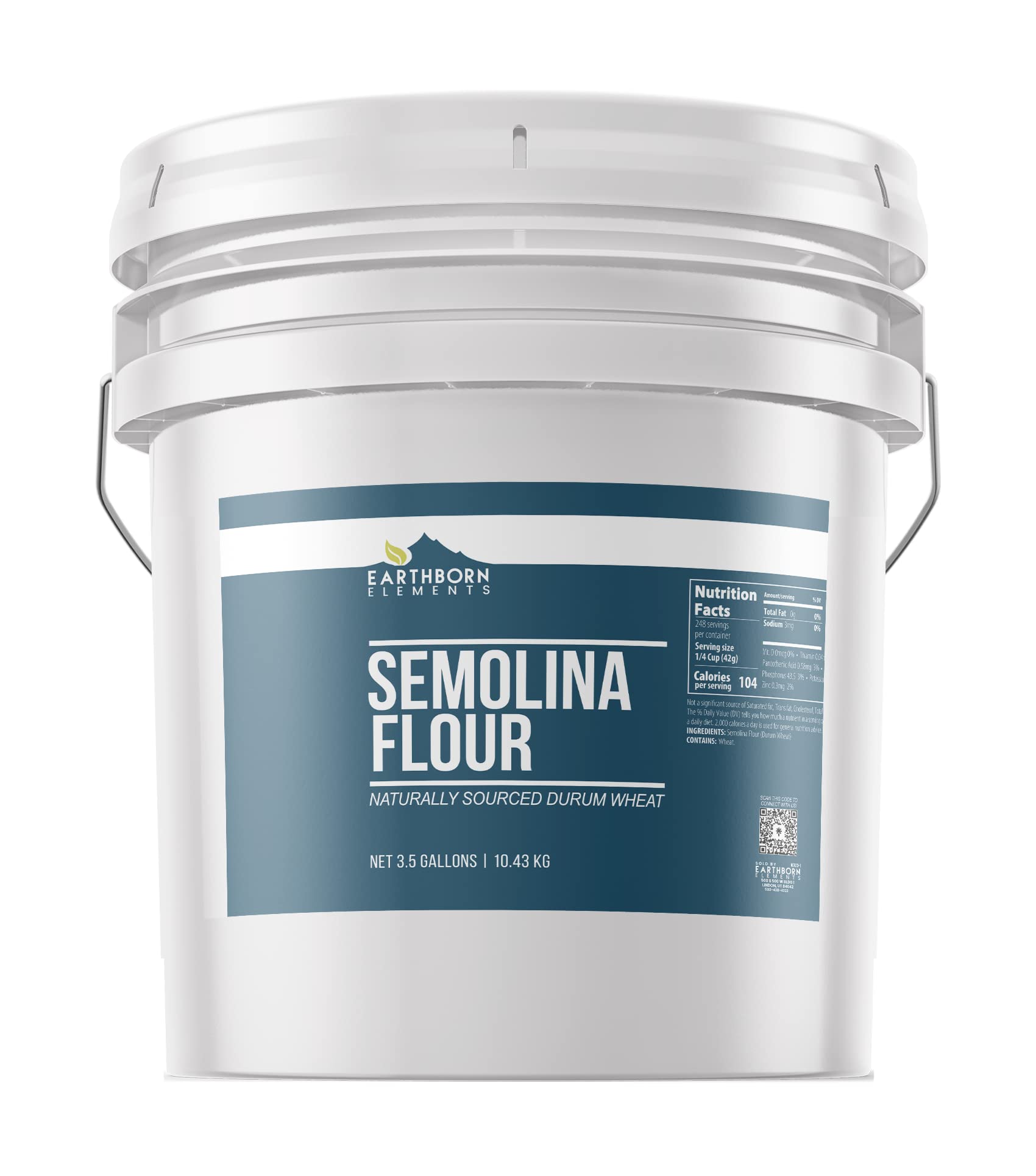 Earthborn Elements Semolina Flour (3.5 Gallons) - Premium Pure Semolina for Baking Cakes, Breads & Pasta | Ideal for Italian Cuisine, Homemade Pasta & Artisan Bread Making