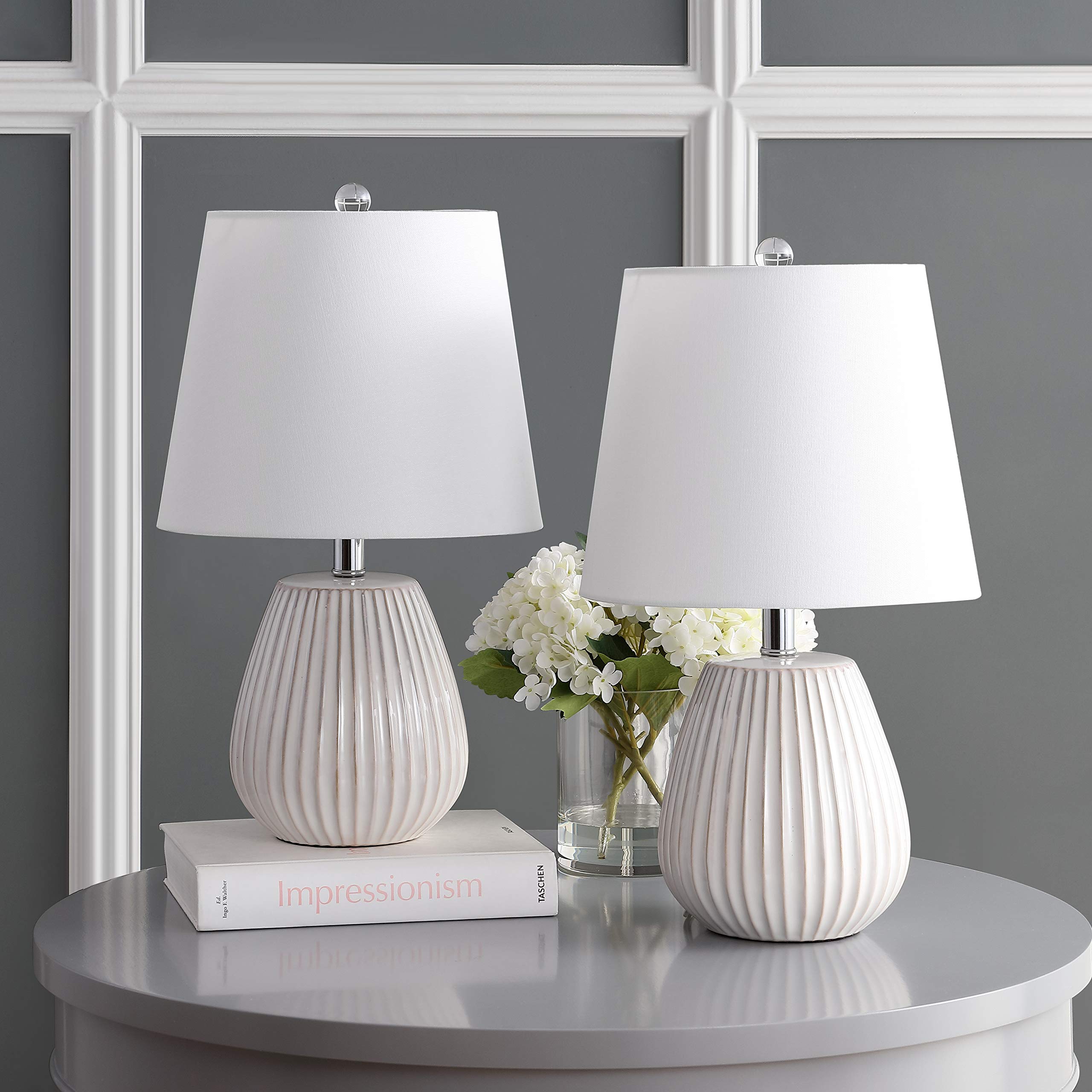 SAFAVIEH Kole White 21-Inch Table Lamp Set of 2 with LED Bulbs - Modern Bedside Lighting for Bedroom, Living Room & Home Office - Perfect for Reading, Working & Creating Cozy Ambiance