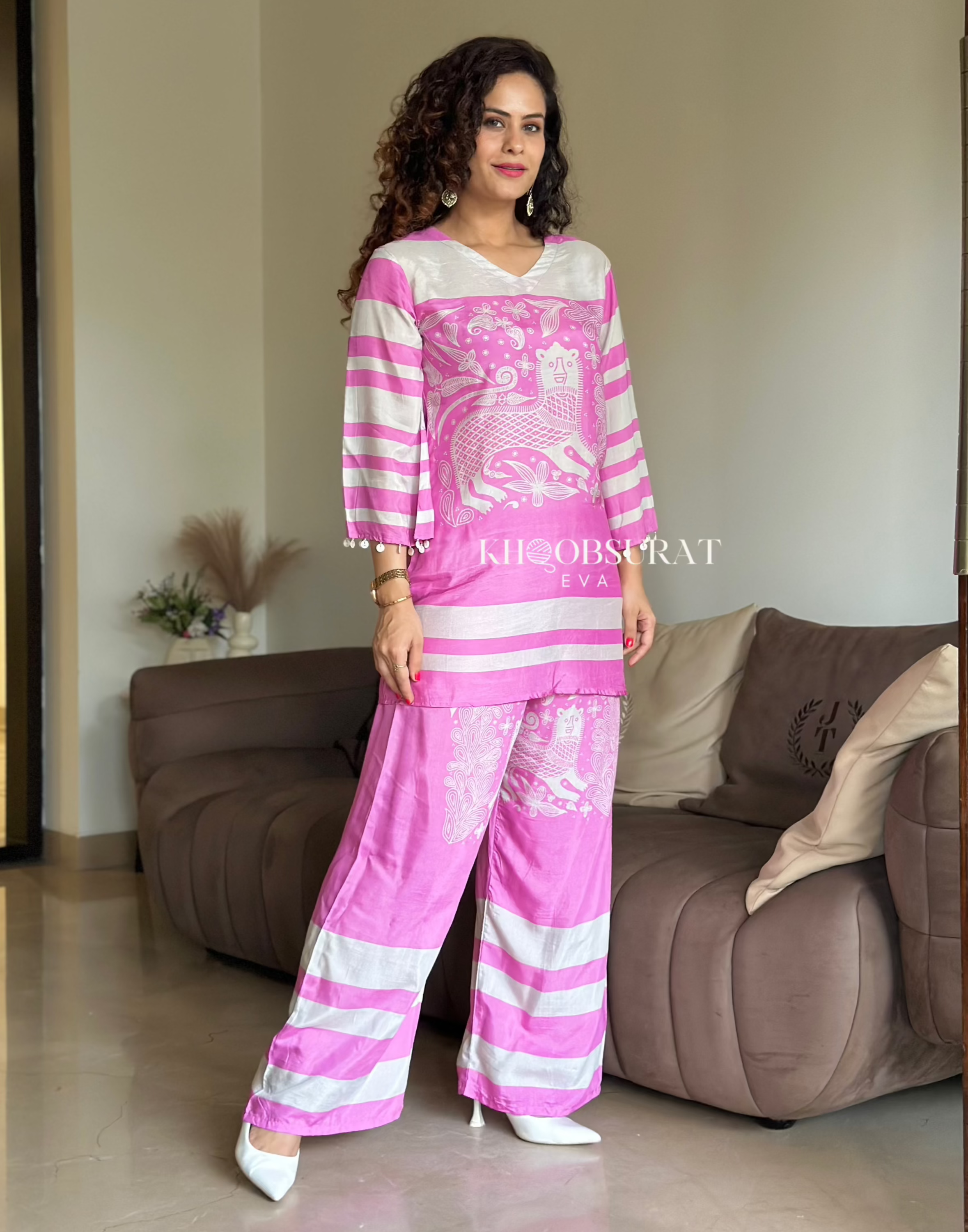Affordable Pink Printed Matching Outfit Set for Women - Casual Wear, Summer Outfits, and Vacation Style