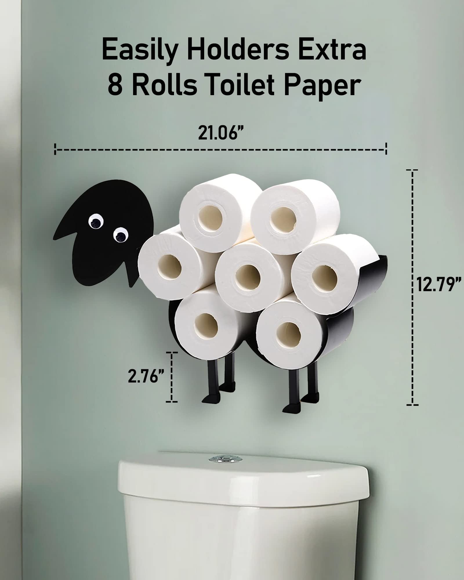 Funny Black Sheep Toilet Paper Holder - Wall-Mounted Metal TP Stand with Animal Design, Holds 8 Rolls - Perfect for Farmhouse, Rustic & Kids' Bathroom Decor