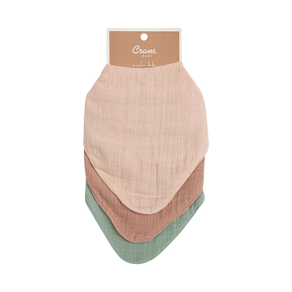 Premium Crane Baby Muslin 3-Piece Bib Set - Soft Organic Cotton Drool Bibs for Newborns & Infants - Rose Pink - Perfect for Feeding, Teething & Everyday Use