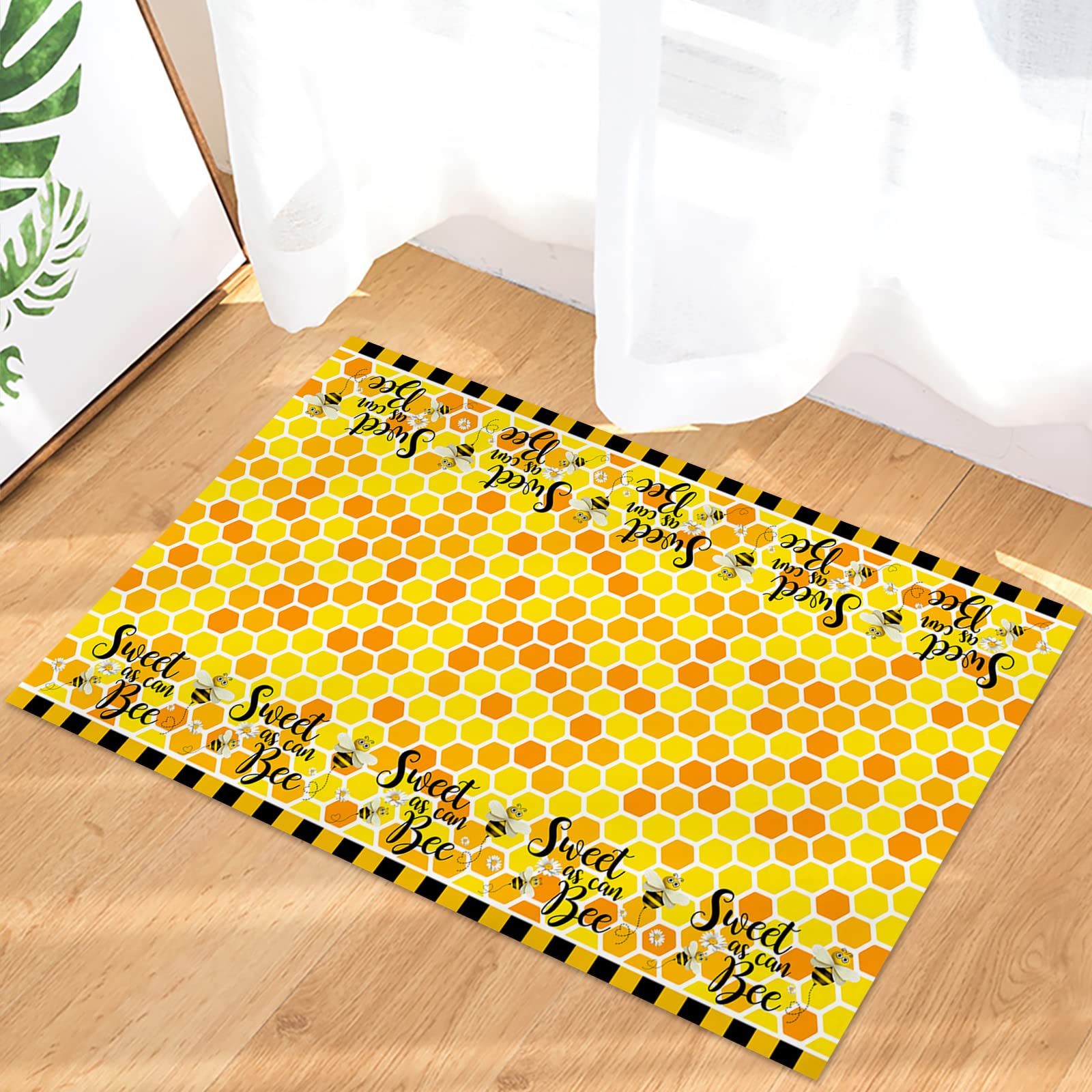 Farmhouse Hexagon Bee Doormat - Non-Slip Absorbent Washable Entrance Rug for Indoor/Outdoor Use - 18x30 Inch Yellow Geometric Door Mat for Front Door, Bathroom, Kitchen, Living Room & Bedroom - Perfect for Farmhouse, Cottage & Boho Home Decor