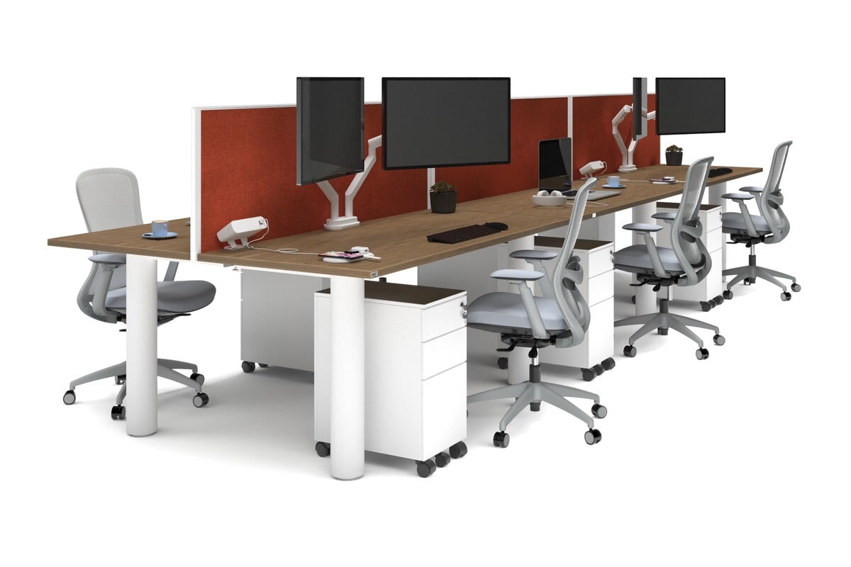 Quadro Cylinder Leg 6-Person Office Workstation Desk [1800L x 700W] - Modern Collaborative Workspace Solution for Team Meetings & Office Productivity