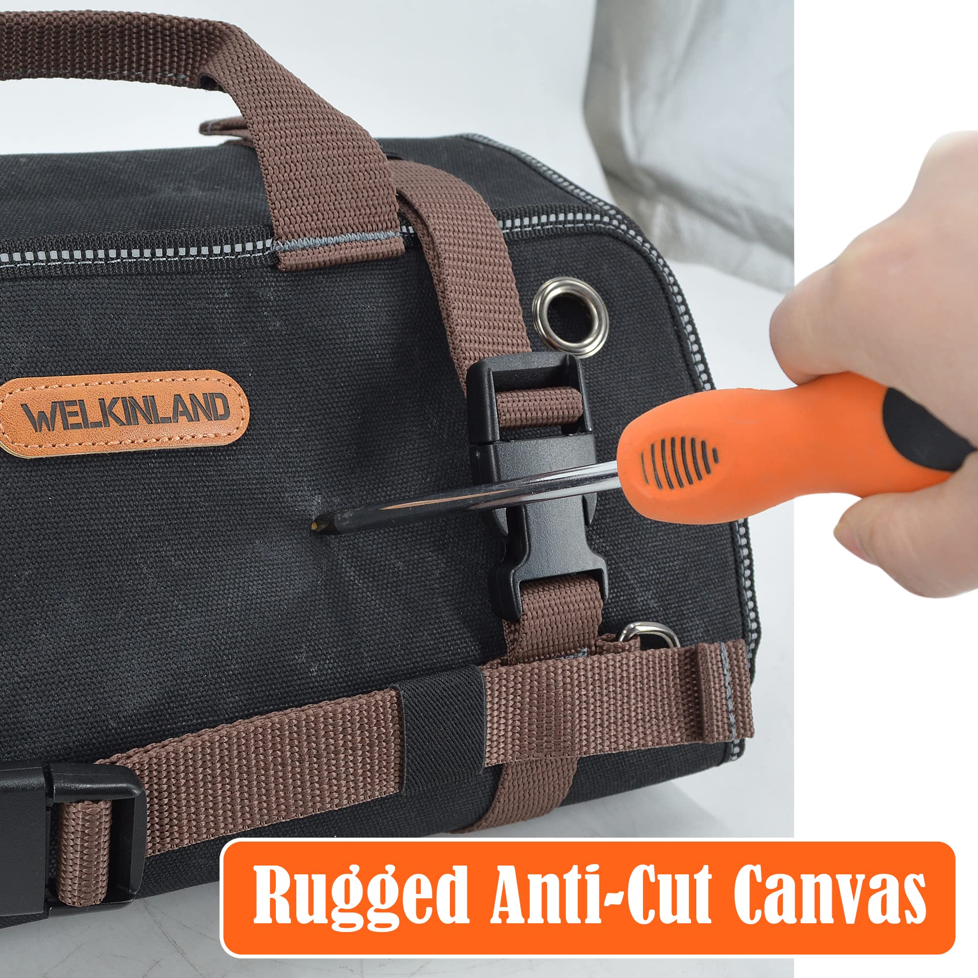 Heavy-Duty Waxed Canvas Tool Organizer with 15 Pockets - 15L Capacity Roll-Up Storage for Tools, Camping & DIY Projects - Perfect for Carpenters, Mechanics & Outdoor Enthusiasts