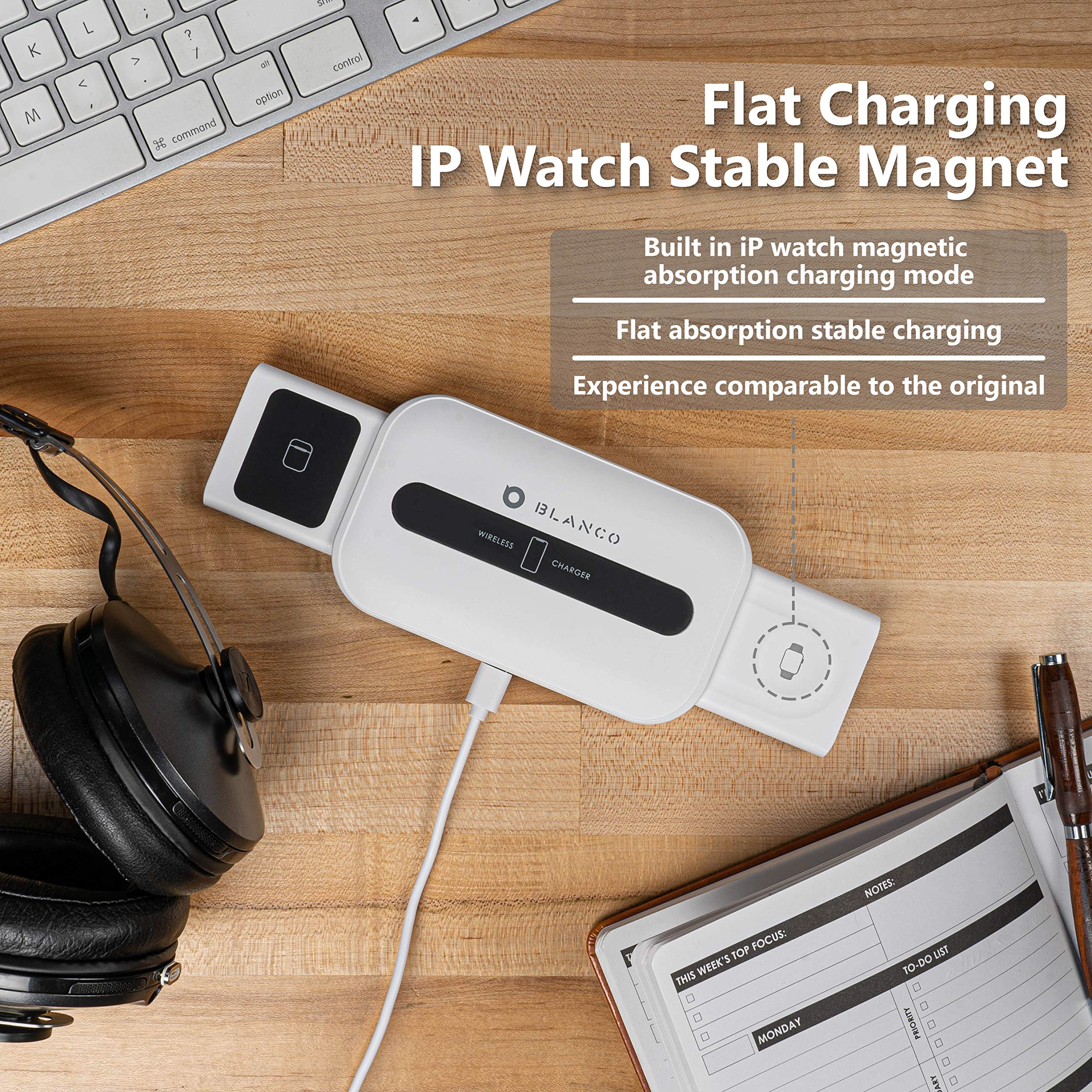 BLANCO 3-in-1 Wireless Charging Station for iPhone 11 Pro Max/X/XS/XR/8 Plus, Apple Watch & AirPods Pro - Fast Qi Wireless Charger for Multiple Devices | Perfect for Home, Office & Travel Charging Needs