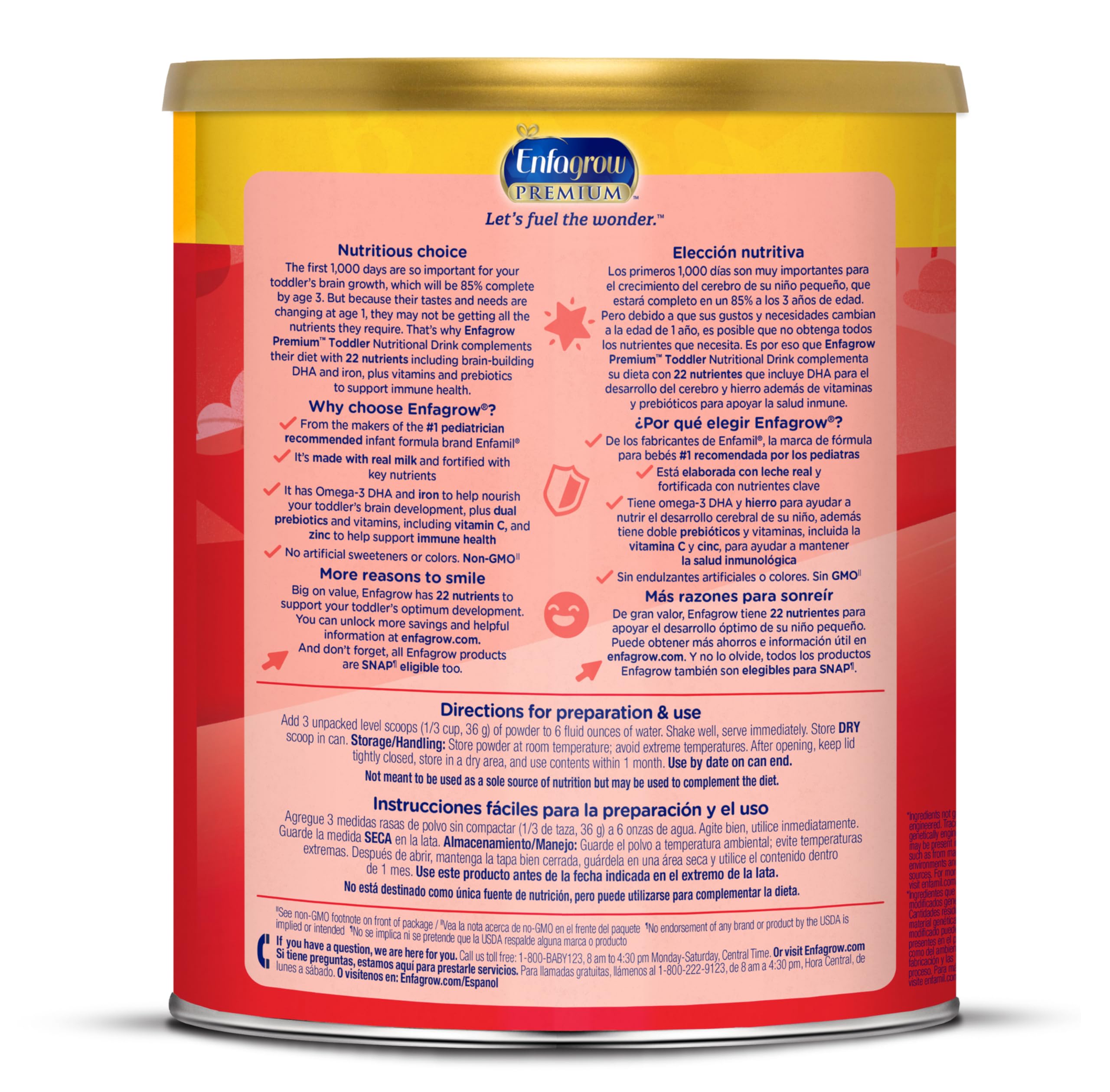 Enfagrow PREMIUM Toddler Nutritional Drink Powder with Real Milk, Omega-3 DHA for Brain Development, Prebiotics for Immune Support - Non-GMO Baby Formula (32oz Can, Pack of 12) - Ideal for Growing Toddlers at Home, Daycare or Travel