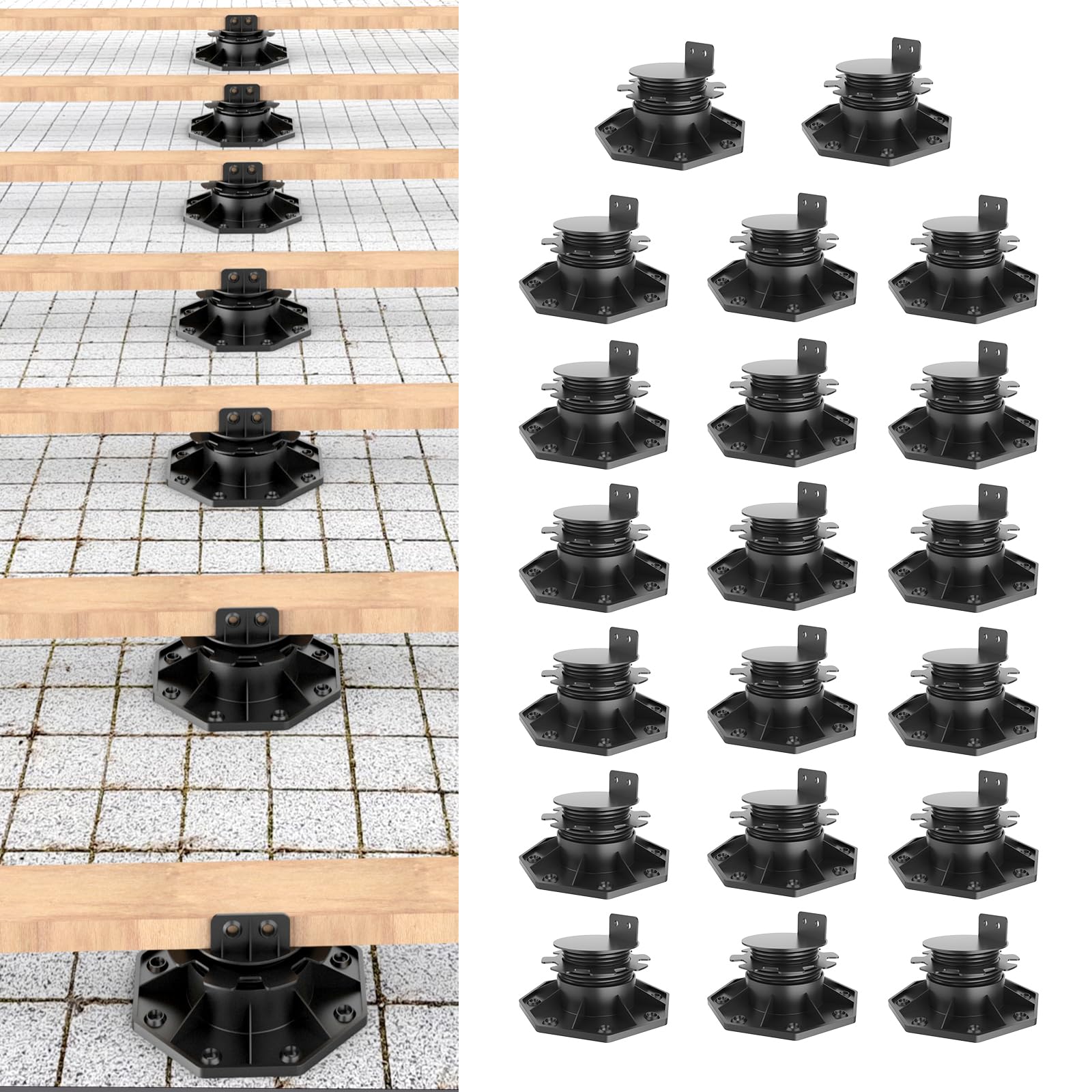 20 Pack Adjustable Deck Pedestals - Floating Deck Support Base with 1-3/16