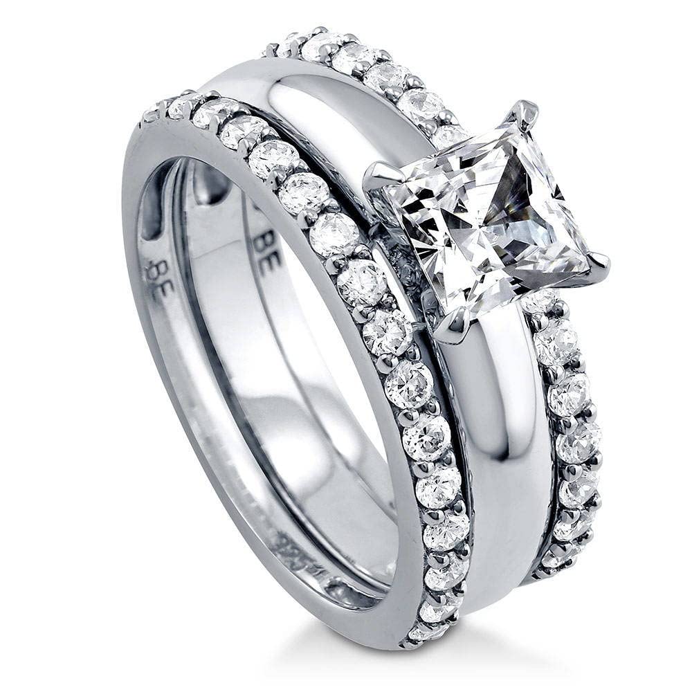 BERRICLE 1.2 Carat Princess Cut Cubic Zirconia Sterling Silver Solitaire Engagement & Wedding Ring Set for Women - Rhodium Plated, Size 4-10 - Perfect for Proposals, Anniversaries & Bridal Jewelry
