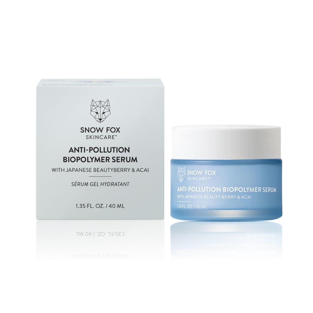 Snow Fox Skincare Anti-Pollution Biopolymer Serum with Squalene & Essential Oils | Hydrating & Protective Shield Against Dust & Pollution | Japanese Moisturizer for All-Season Use | 1.35 fl oz | Perfect for Daily Urban Skincare & Travel Protection