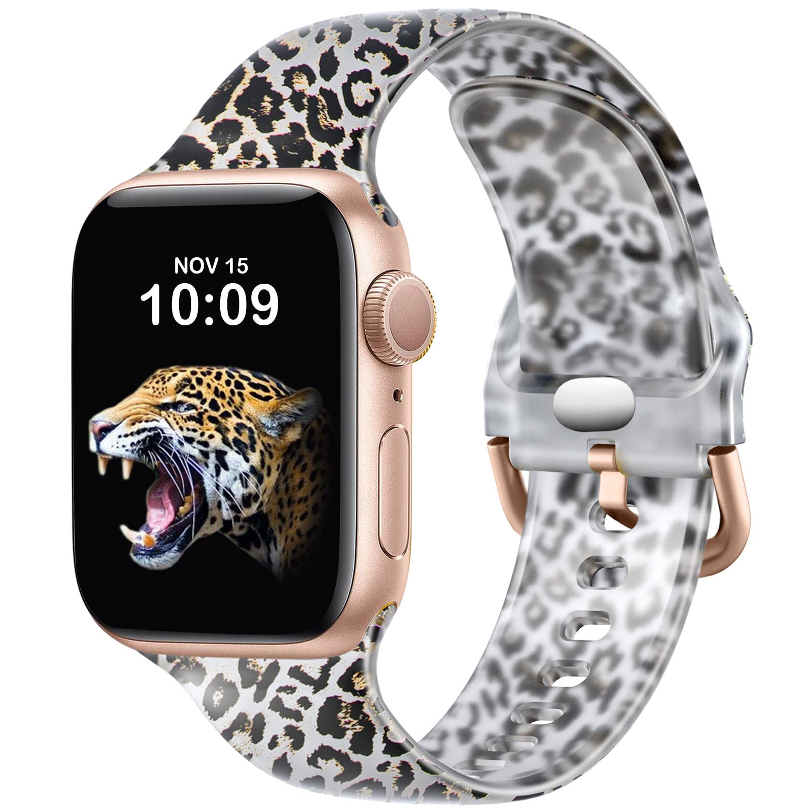 Witzon Clear Silicone Apple Watch Band Compatible with Series 8/7/6/5/4/3/2/1/Ultra/SE - 49mm 45mm 44mm 42mm 41mm 40mm 38mm - Soft Printed Replacement Strap for Women & Men | Perfect for Workouts, Swimming & Everyday Wear