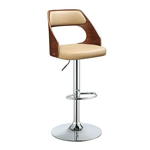 Adjustable Height Bar Stool - Beige & Walnut Finish - Modern Kitchen Island & Home Bar Seating - Perfect Gift for Men, Women, Dad & Birthday Present - Durable Counter Stool for Dining & Entertainment Areas
