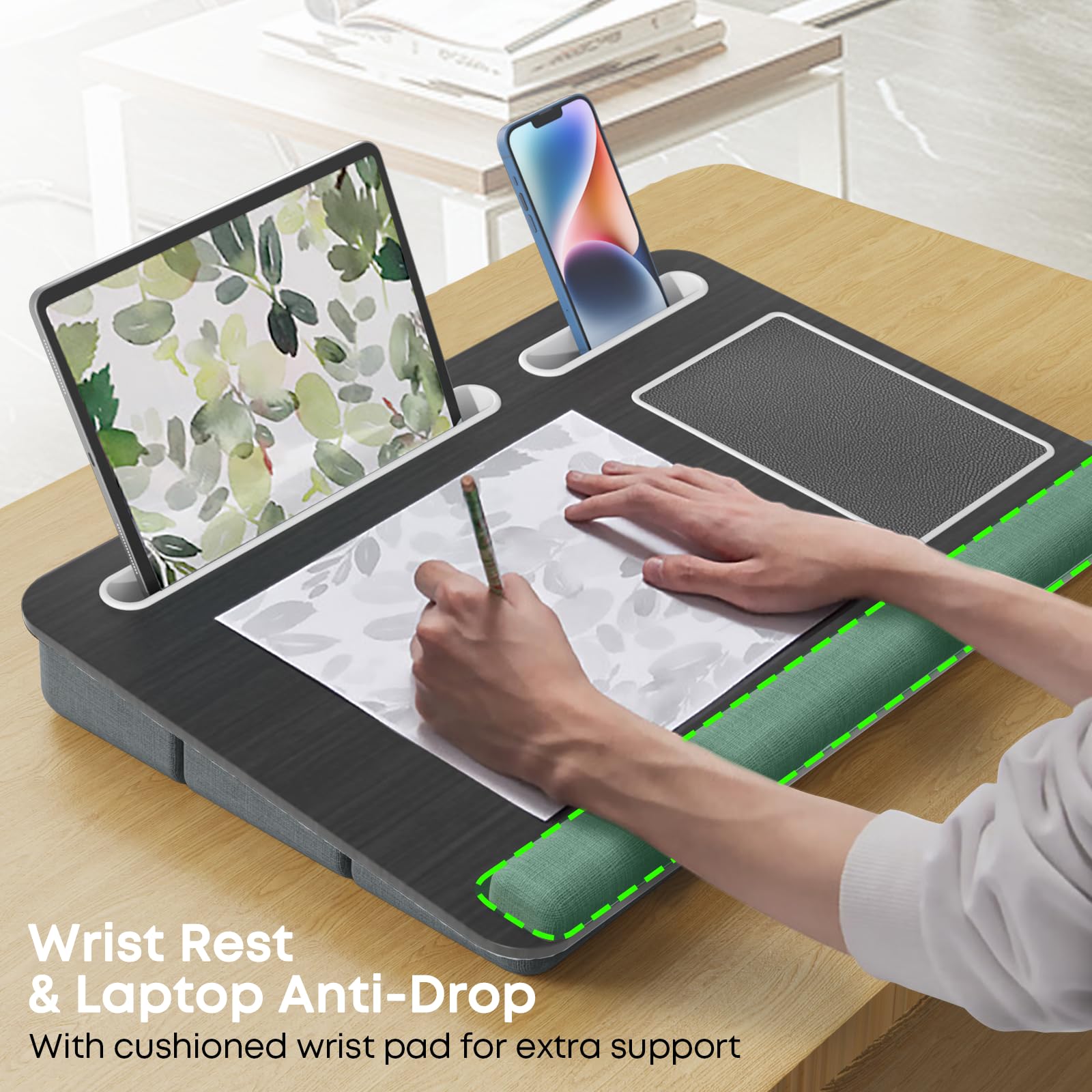 PUTORSEN Adjustable Laptop Desk Stand for 17.3 Inch Laptops - Portable Bed Tray with Pillow Cushion & Mouse Pad - Perfect for MacBook, Tablet, Home Office, Bed, Sofa & Couch Use