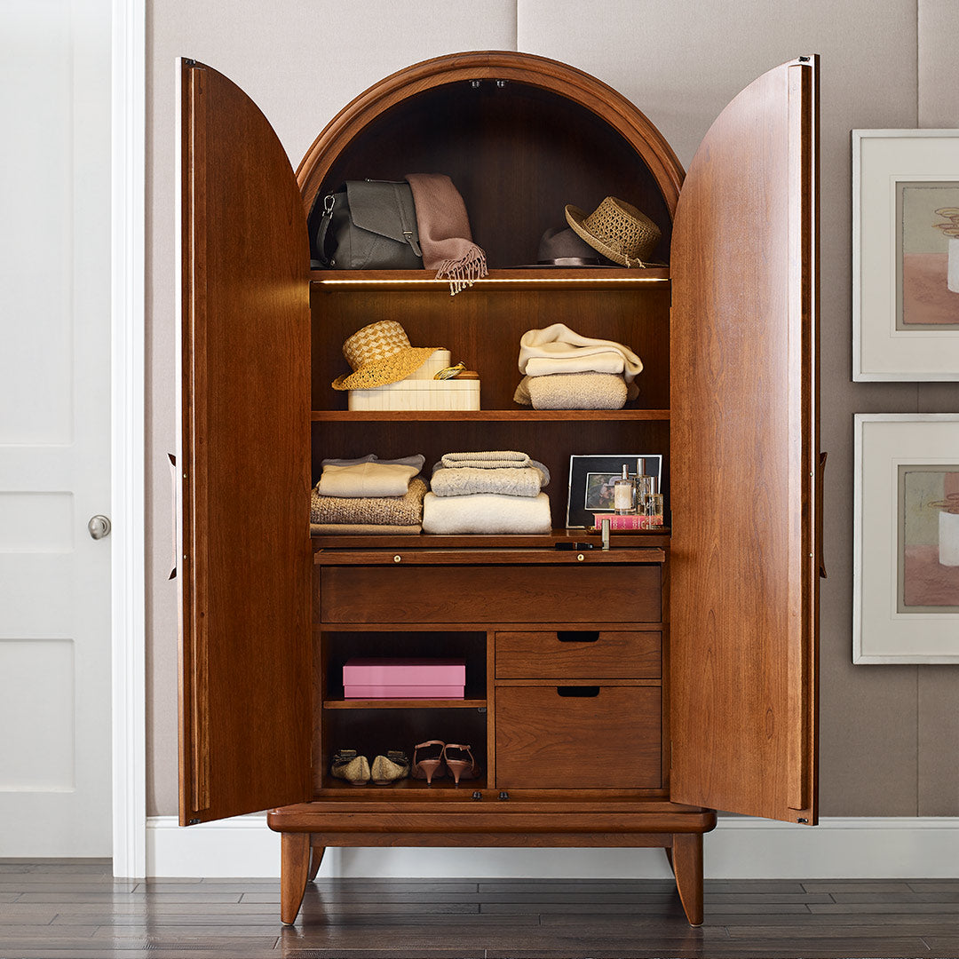 Martine Arced Wardrobe - Modern Closet Organizer with Adjustable Shelves & Hanging Rod for Bedroom, Walk-in Closet & Dorm Room Storage Solutions