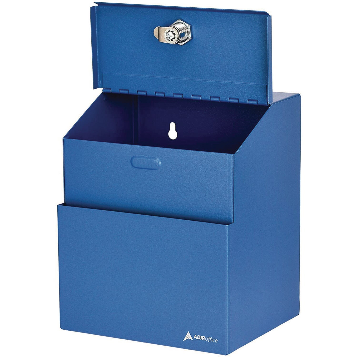 AdirOffice Wall Mountable Steel Secure Drop Box with Key - 7 x 6 x 8.5 Inch Stainless Steel 304 Locking Suggestion Box - Blue | Perfect for Offices, Schools, and Public Spaces for Secure Document Collection