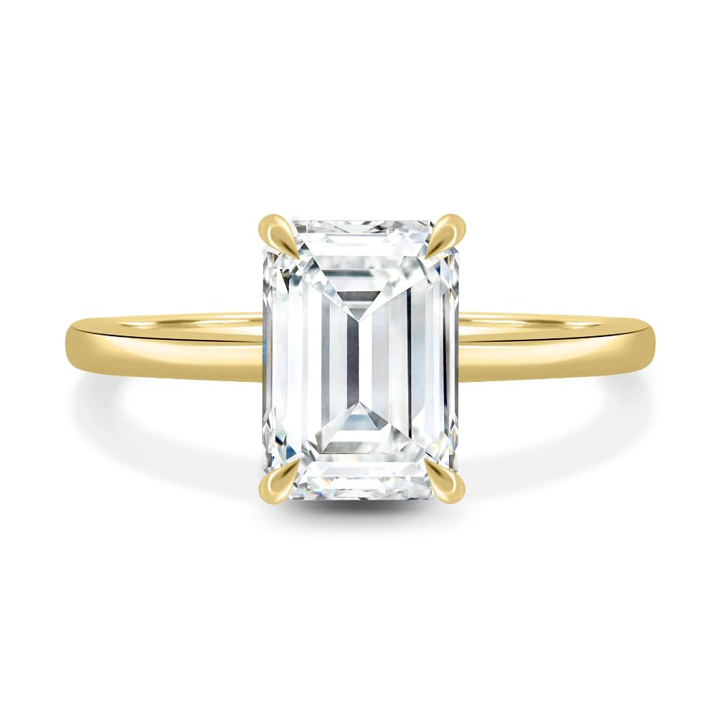 1CT-3CT Hidden Halo Emerald Cut Moissanite Engagement Ring for Women - Solitaire Wedding Ring in 925 Silver or 10K/14K/18K Solid Gold (Yellow, White, Rose) - Handcrafted Anniversary & Birthday Gift for Her - Perfect for Proposals, Weddings & Special Occasions