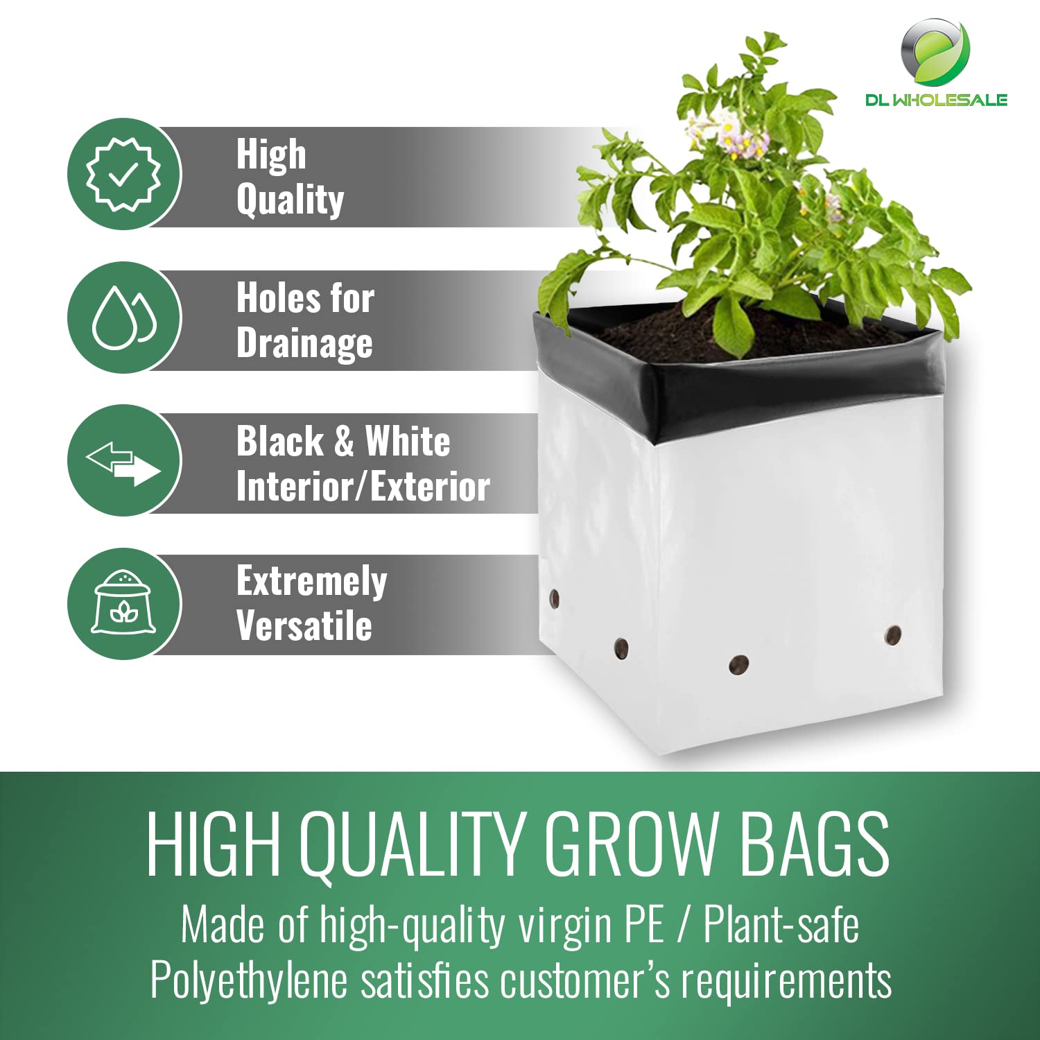 20 Gallon Grow Bags for Planting - 200 Pack Reusable Plastic Plant Pots for Flowers, Vegetables, Herbs & Nursery Plants | Perfect for Indoor Gardening, Outdoor Farming & Hydroponic Systems