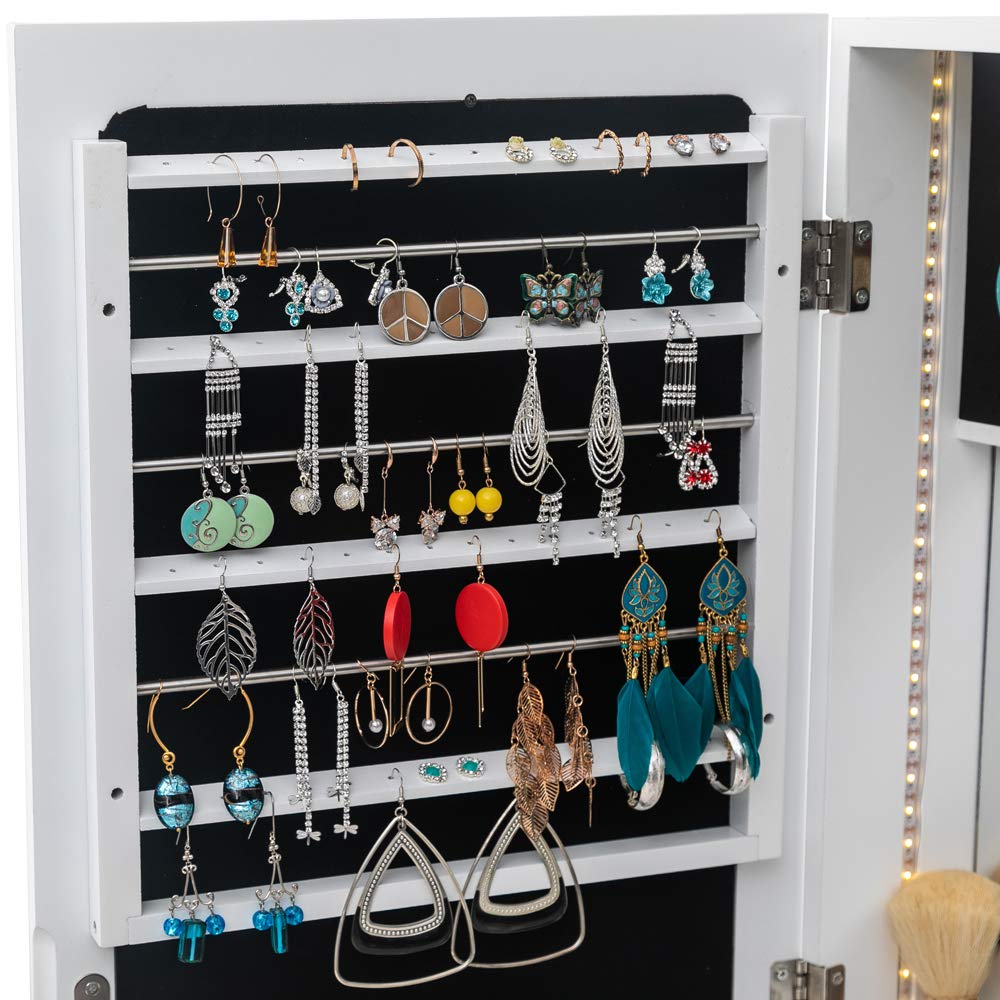 Bonnlo Lockable Jewelry Cabinet with 95 LED Lights - Wall Mount Jewelry Armoire with Mirror, Large Storage Organizer for Necklaces, Rings & Earrings | Perfect for Bedroom, Closet & Dressing Room Organization