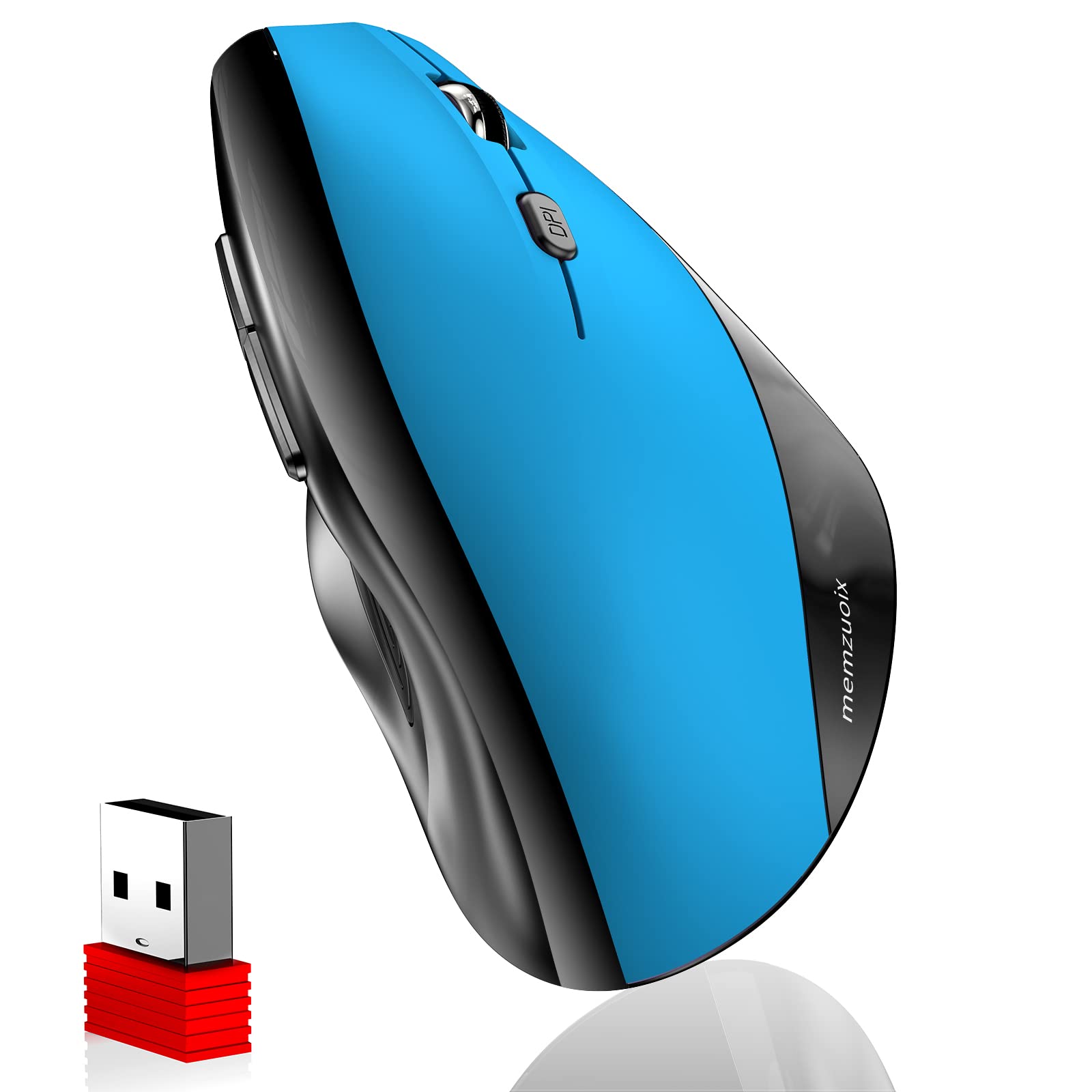 Memzuoix Ergonomic Wireless Mouse - 2.4G Vertical Optical Mouse with Adjustable 800/1200/1600 DPI for Right-Handed Users | Comfortable Large Blue Mouse for Laptop, PC & Desktop | Perfect for Office Work, Gaming & Long Computing Sessions