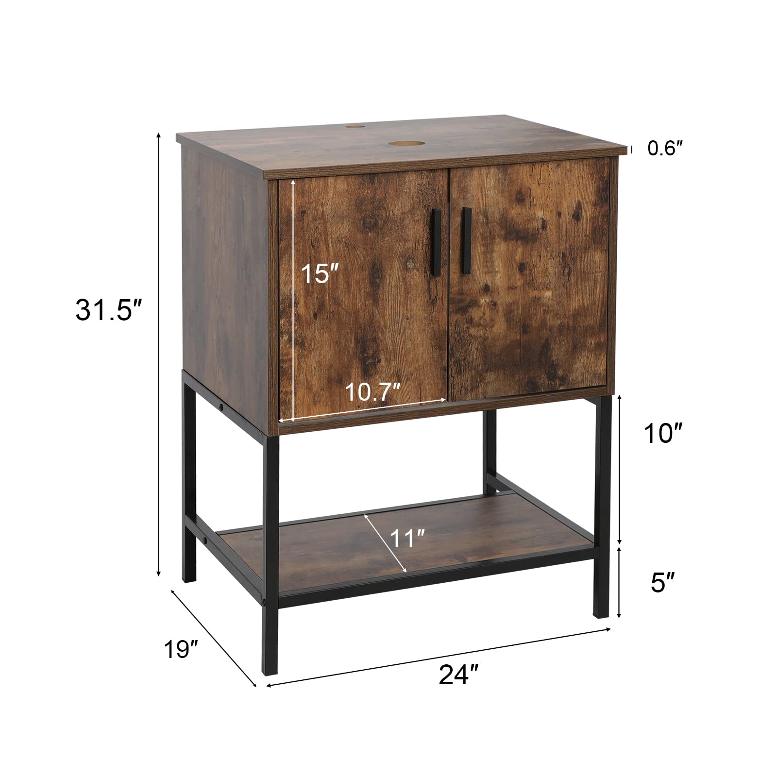 Eclife 24 Inch Modern Bathroom Vanity with Metal Stand & Bottom Shelf - Rustic Brown Freestanding Cabinet (Sink Not Included) | Perfect for Small Bathrooms, Powder Rooms & Apartment Renovations