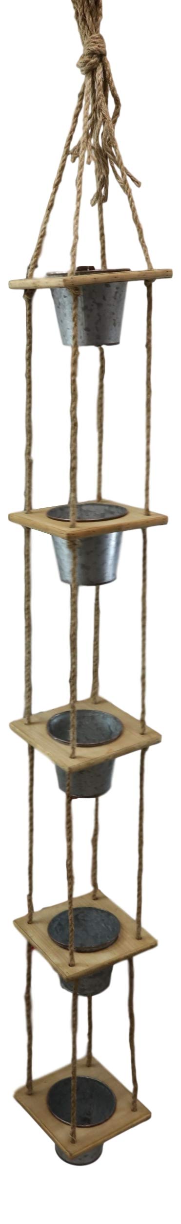 Ebros Set of 2 Galvanized Metal 5-Tier Hanging Planters – Indoor/Outdoor Macrame Rope Plant Pots for Succulents, Greenery – Perfect for Garden, Patio, Poolside & Lawn Decor