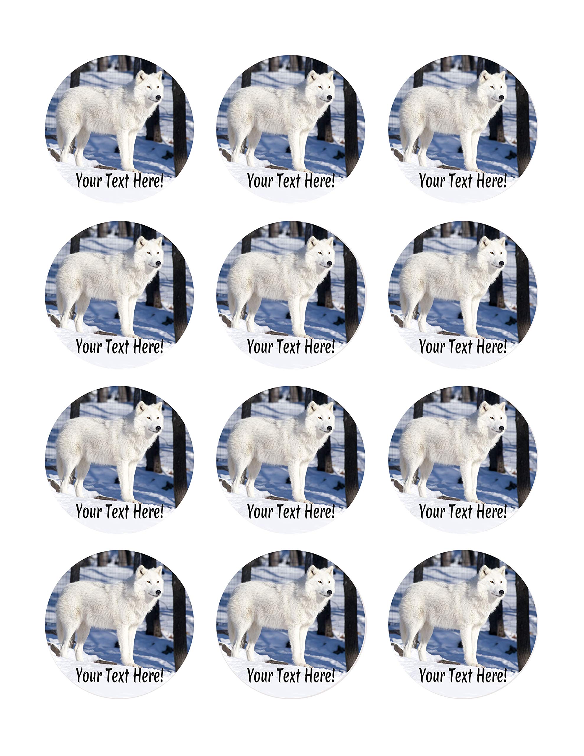 Edible Cupcake Toppers - White Wolf Design - 2 Inch Cake Decorations (12 Pieces per Sheet) for Birthday Parties, Baby Showers & Wedding Cakes