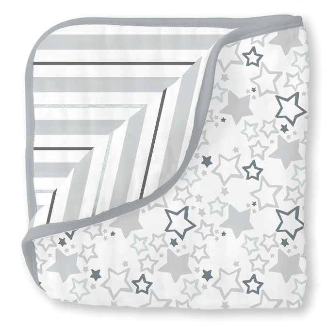 Premium Muslin Baby Blanket - Starshine Stripes Shimmer Sterling | Soft & Breathable | Perfect for Swaddling, Nursing & Stroller Use | SKU: BGB 0025