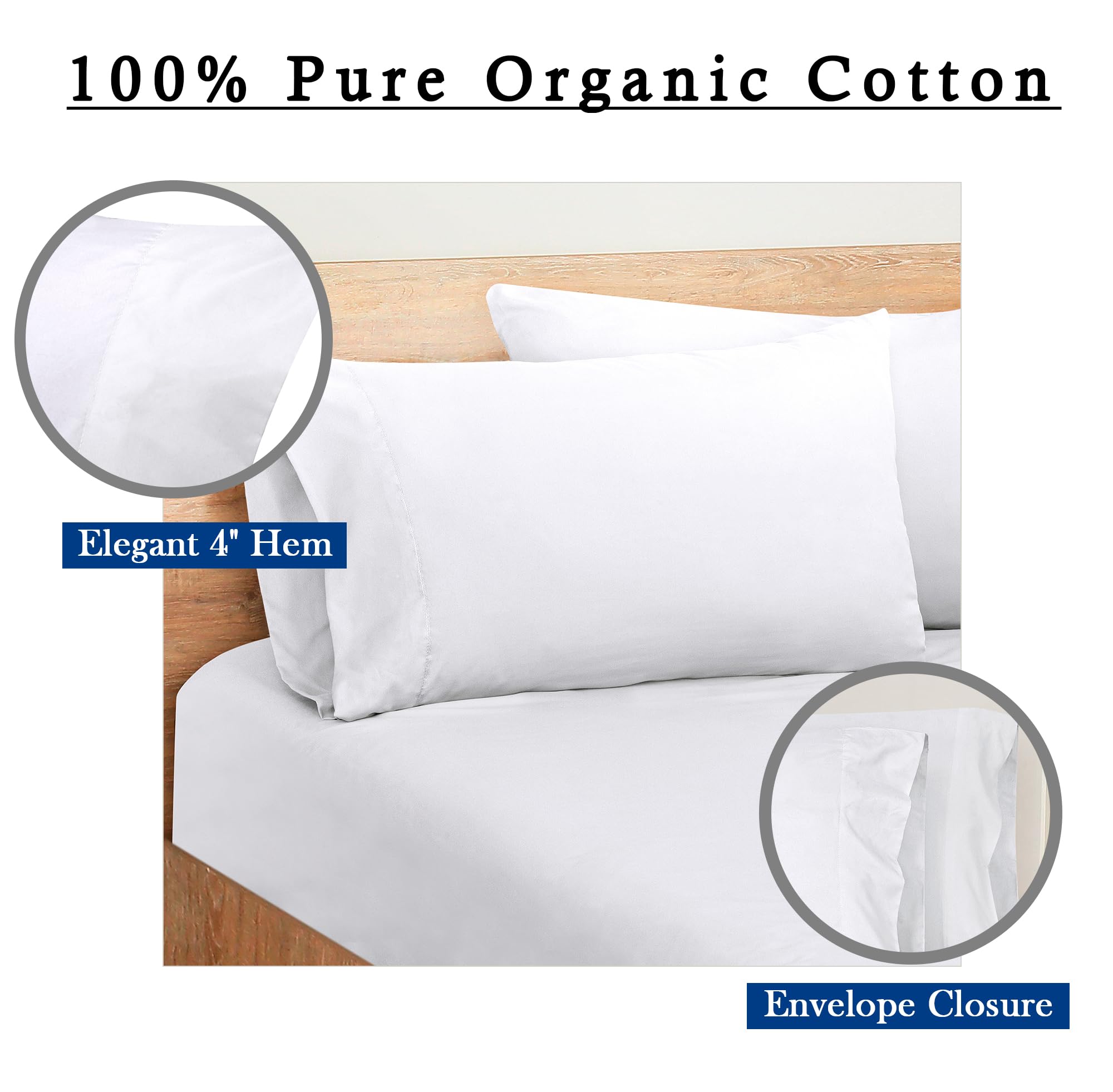 Premium 100% Cotton King Size Pillowcases Set of 12 - Soft & Cooling White Pillow Covers with Envelope Closure - 20
