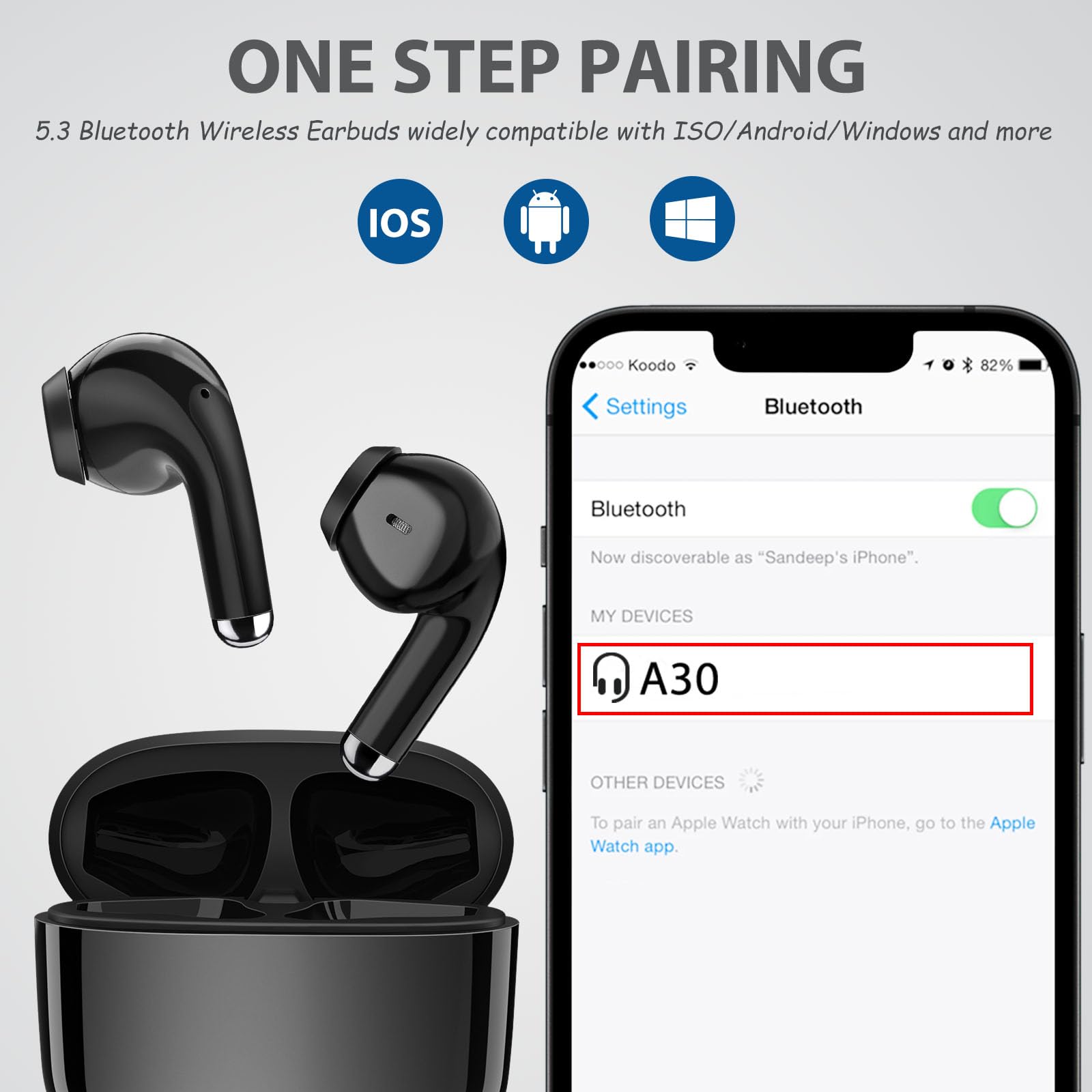 Wireless Bluetooth Earbuds with Noise Isolation & Mic - Compatible with iPhone 16/15 Pro Max/14/13 & Samsung Galaxy S24 Ultra/S23/S22/A35/Pixel 8 Pro/7 - Perfect for Workouts, Commuting & Gaming