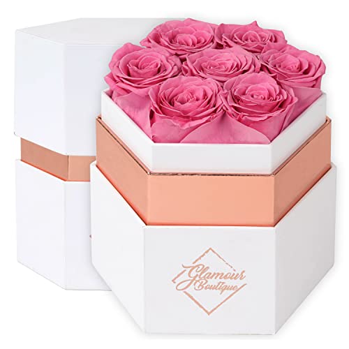 Pink 7 Roses White Box