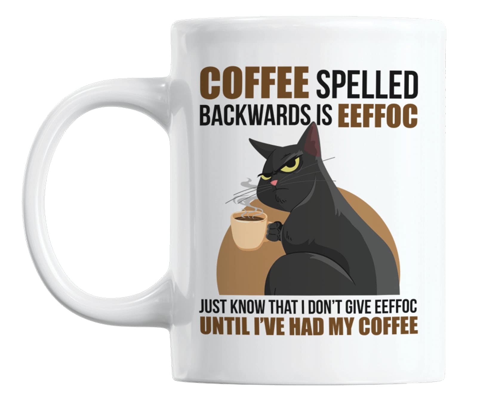 Eeffoc Is Coffee Spelled Backwards - 11oz White Ceramic Cat Mug for Coffee & Tea - Perfect for Cat Lovers, Office Use, and Cozy Home Mornings