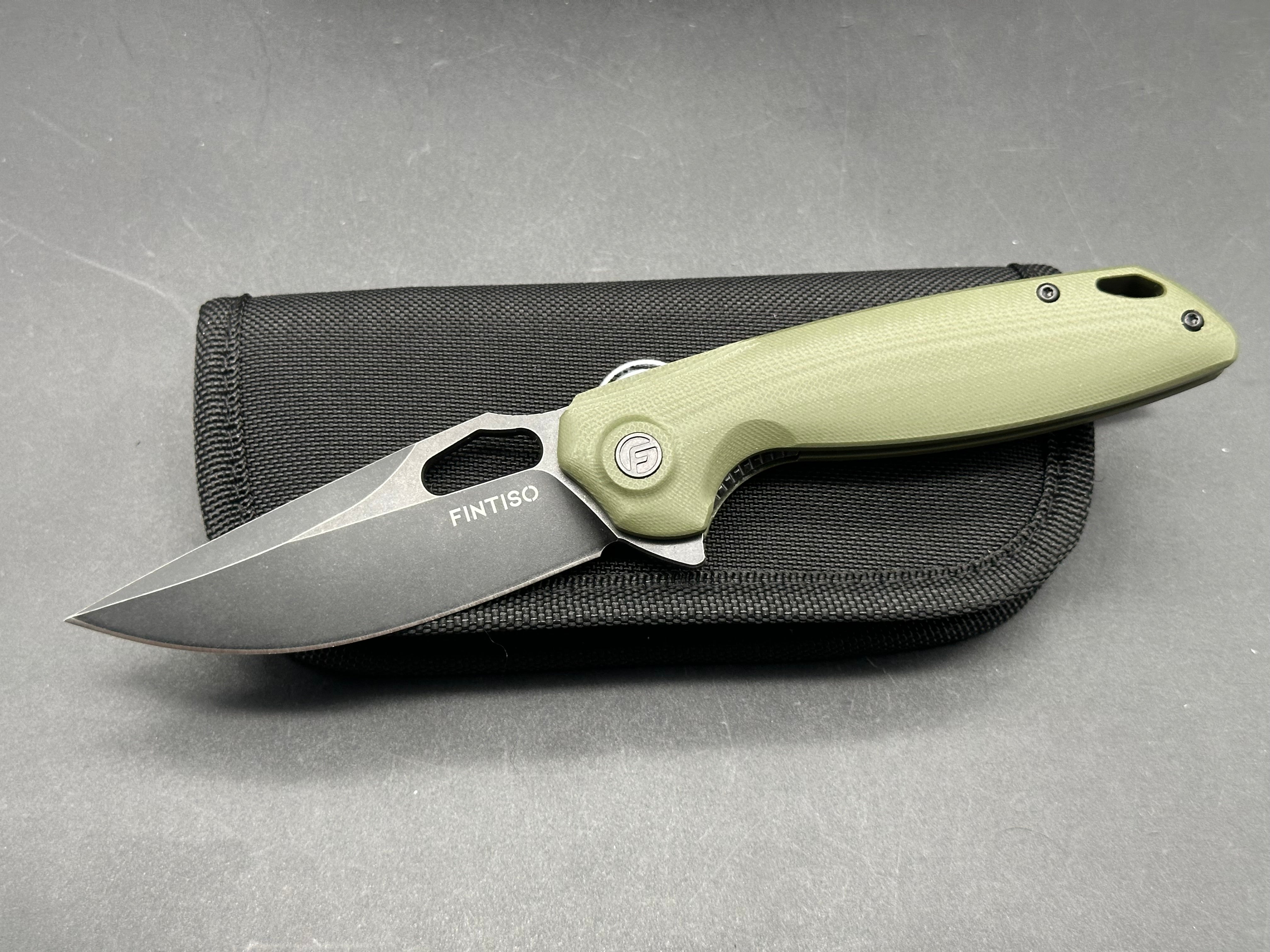 FINTISO ATLAS OLIVE 3.38 Inch Folding Pocket Knife with 14C28N Stainless Steel Blade - Perfect for Camping, Hiking, and Everyday Carry (EDC)