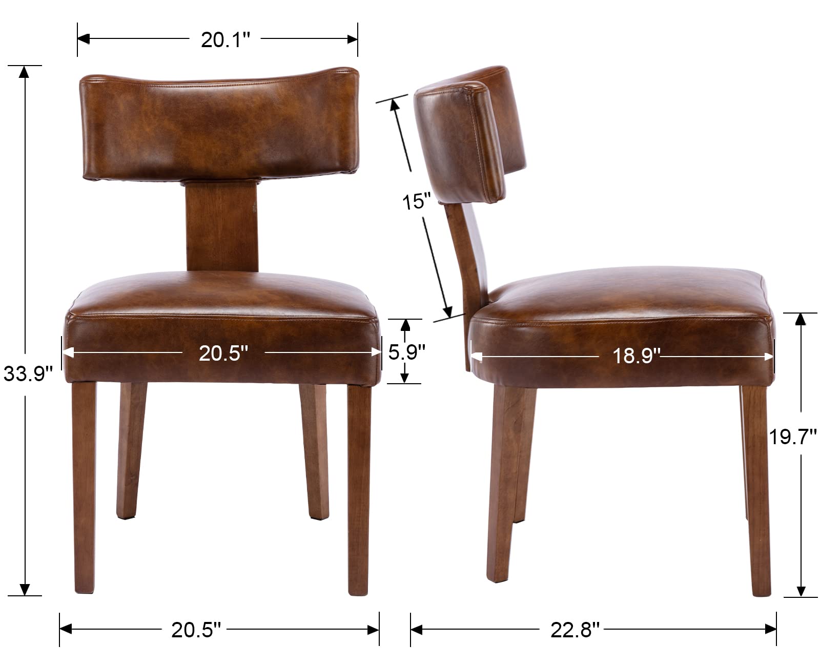 Mid Century Modern Dining Chairs Set of 2 - PU Leather Upholstered Side Chairs, Solid Wood Armless Parson Chairs for Kitchen & Dining Room - Brown - Perfect for Small Spaces & Contemporary Home Decor